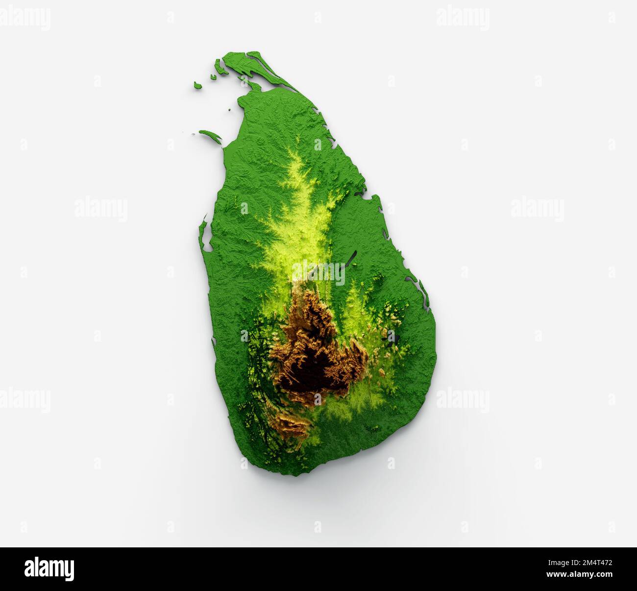 A 3d illustration of Sri Lanka Map Shaded relief Color Height map on the sea Blue Background Stock Photo