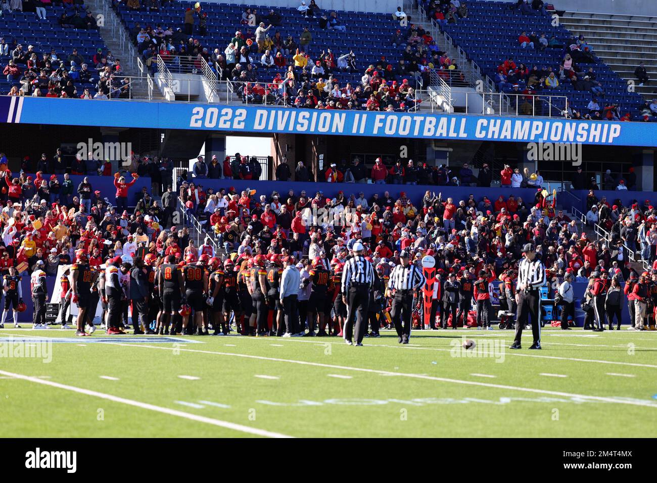 Ferris State Bulldogs sideline during the NCAA Division II national championship college football game, at McKinney ISD Stadium Saturday, Dec. 17, 202 Stock Photo