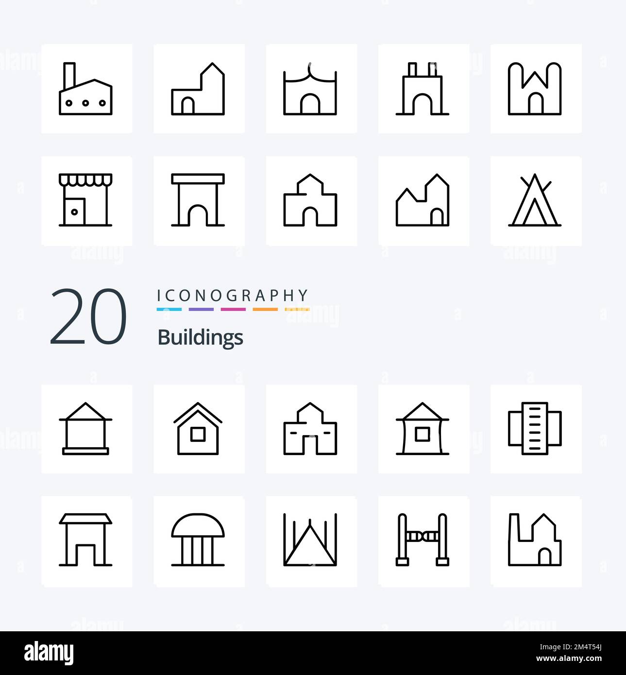 20 Buildings Line icon Pack like court of law court flats building marketplace Stock Vector