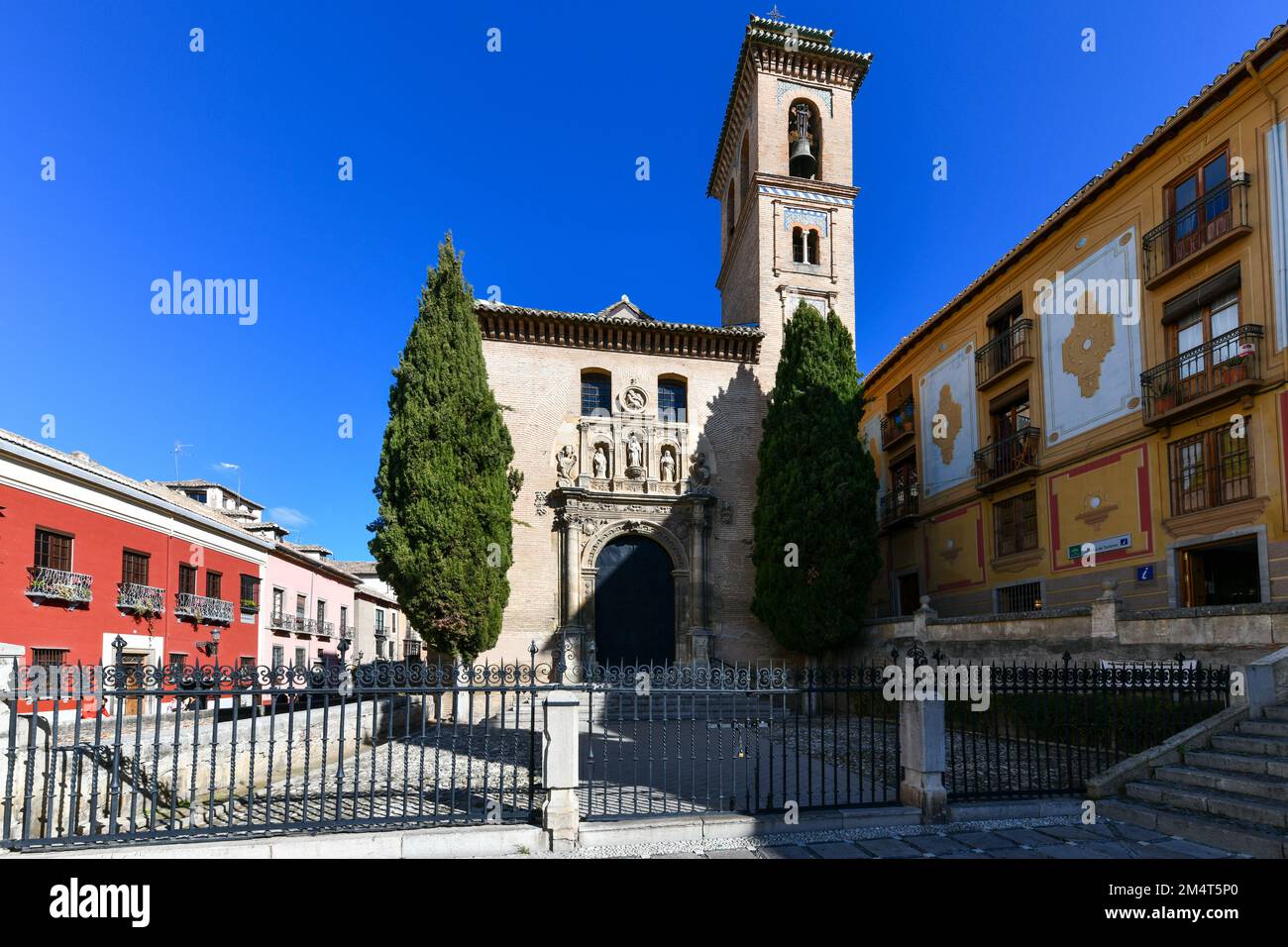 View of the St. Ana square with San Gil and Santa Ana Church in Granada, Spain. Stock Photo