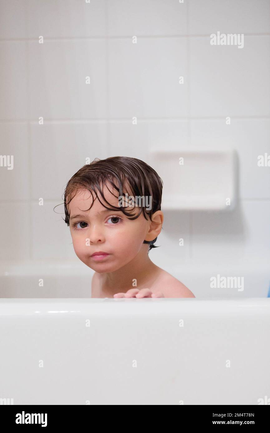A Caucasian kid taking a bath Stock Photo Alamy