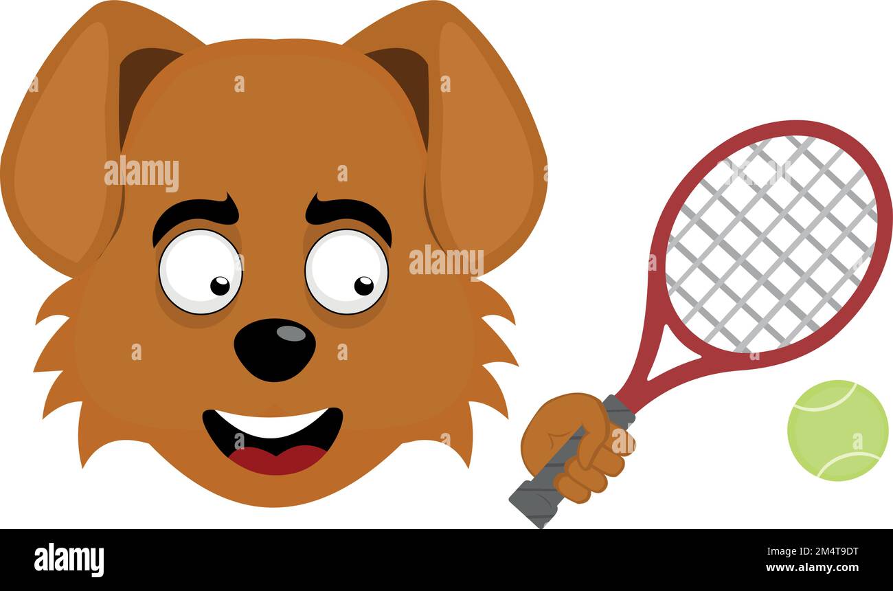 vector illustration of the face of a cartoon dog with a racket and tennis ball Stock Vector