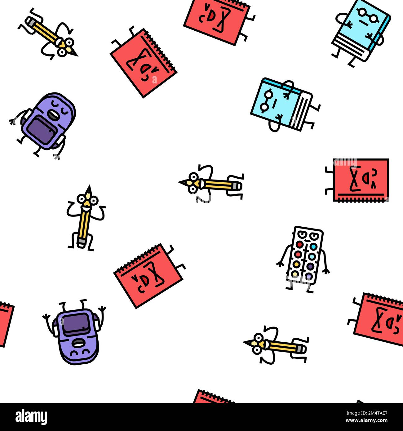 stationery character school vector seamless pattern Stock Vector Image ...