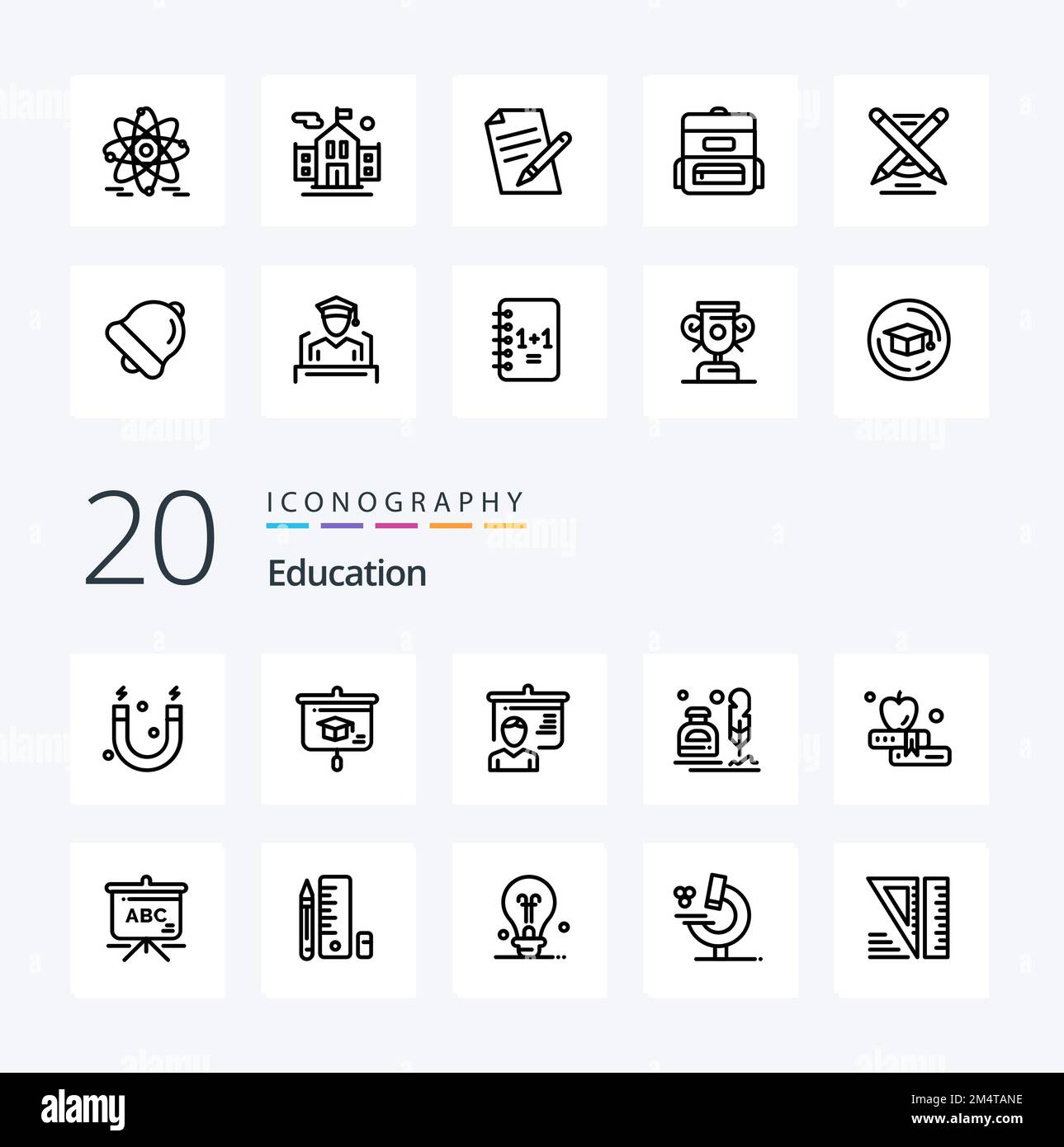 20 Education Line icon Pack like apple office education letter erite Stock Vector