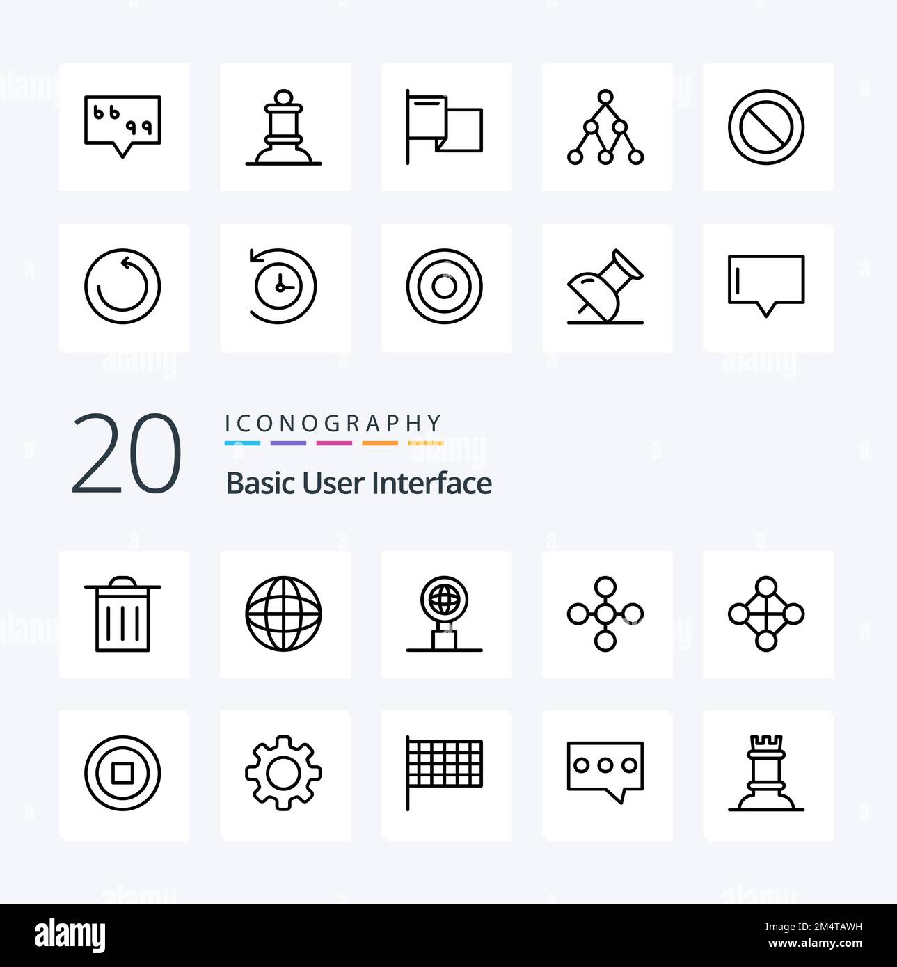20 Basic Line icon Pack like cog user network interface topology Stock