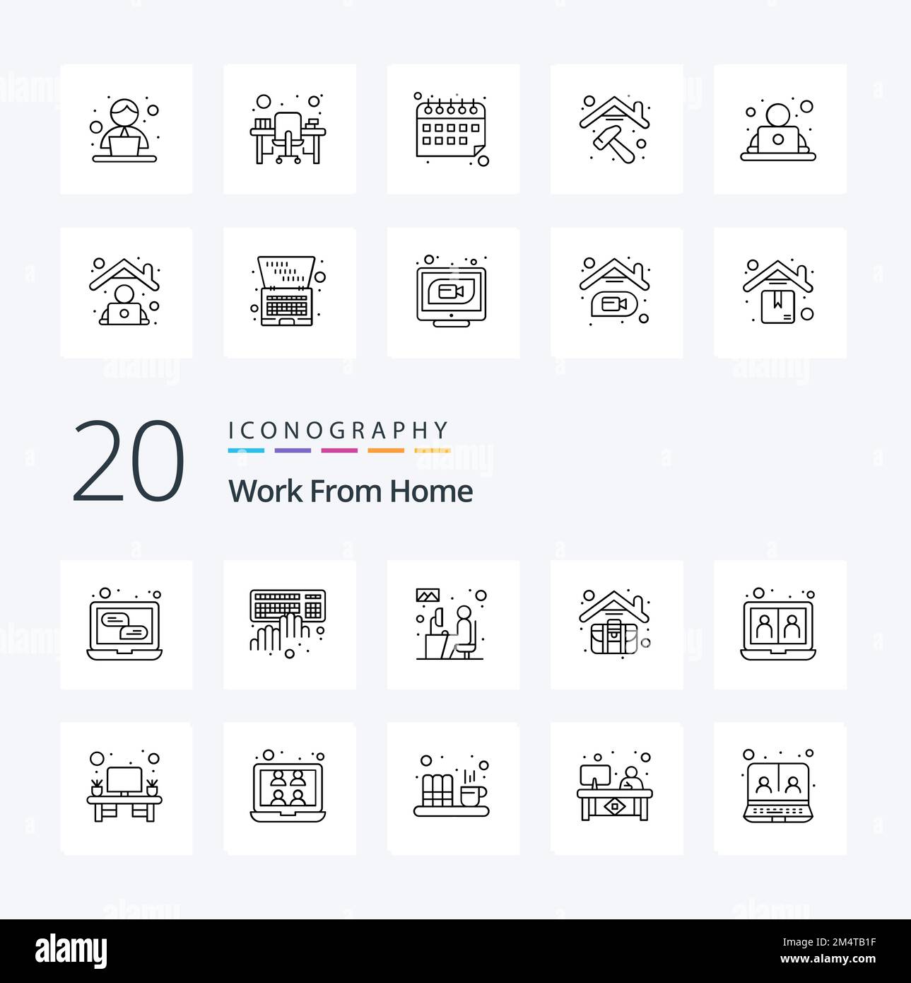 20 Work From Home Line icon Pack like work home case working briefcase desk Stock Vector