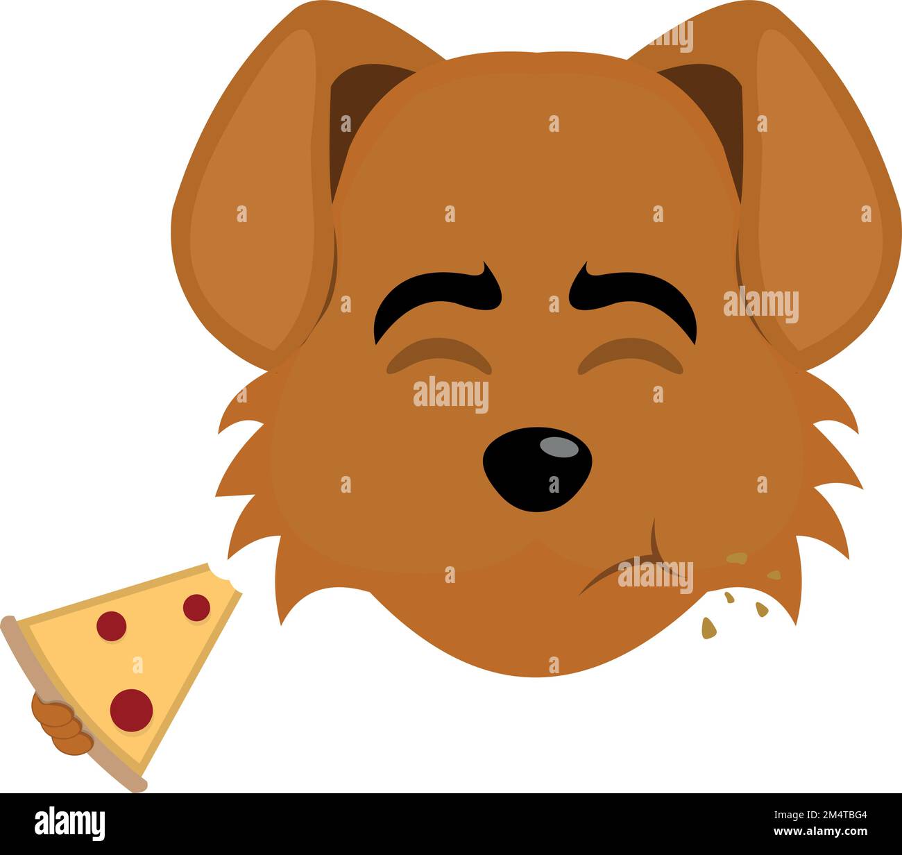 vector illustration of the face of a cartoon dog eating a slice of