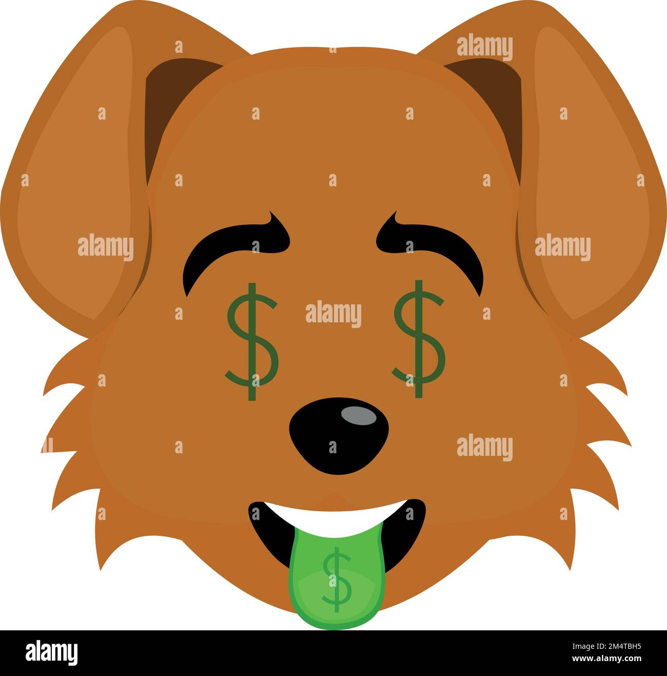 vector illustration of the face of a cartoon dog with the symbol dolar in the eyes and tongue Stock Vector