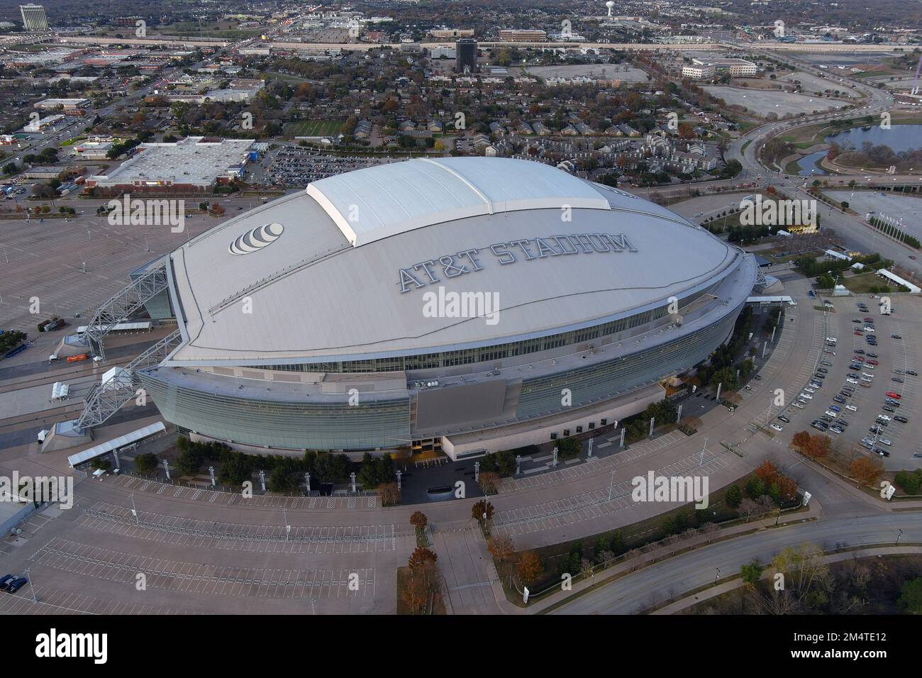 A general overall aerial view of AT&T Stadium, Tuesday, Dec. 20, 2022 ...
