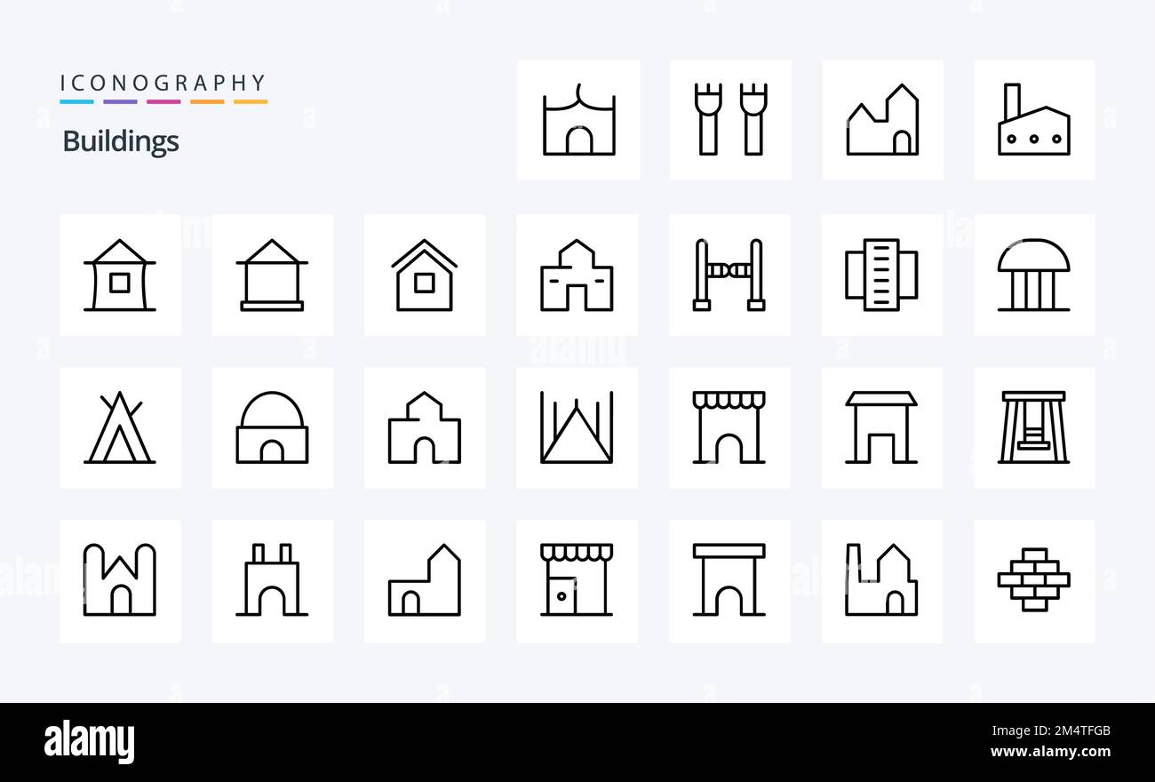 25 Buildings Line icon pack Stock Vector