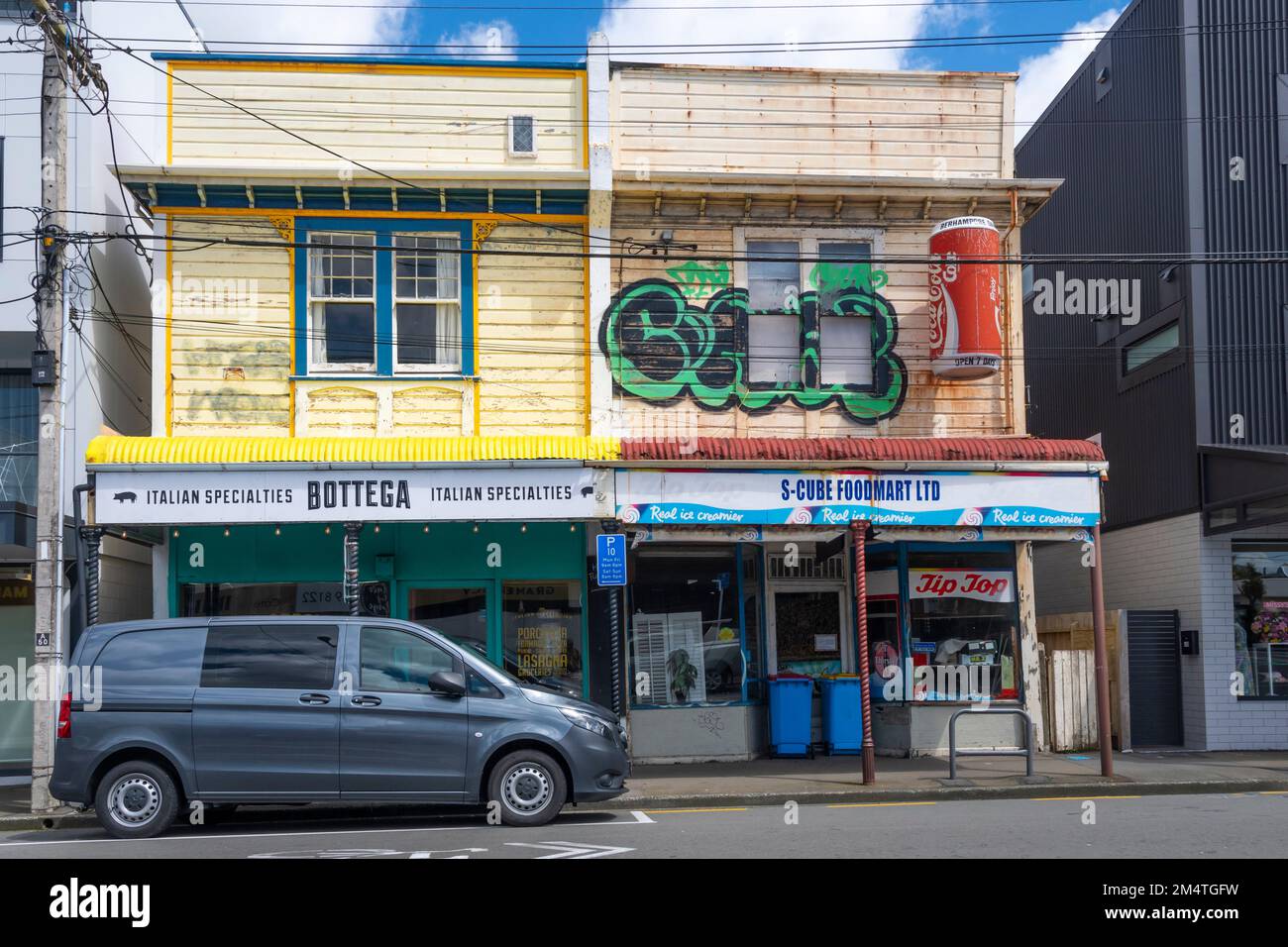 Old wooden shops, Berhampore, Wellington, North Island, New Zealand