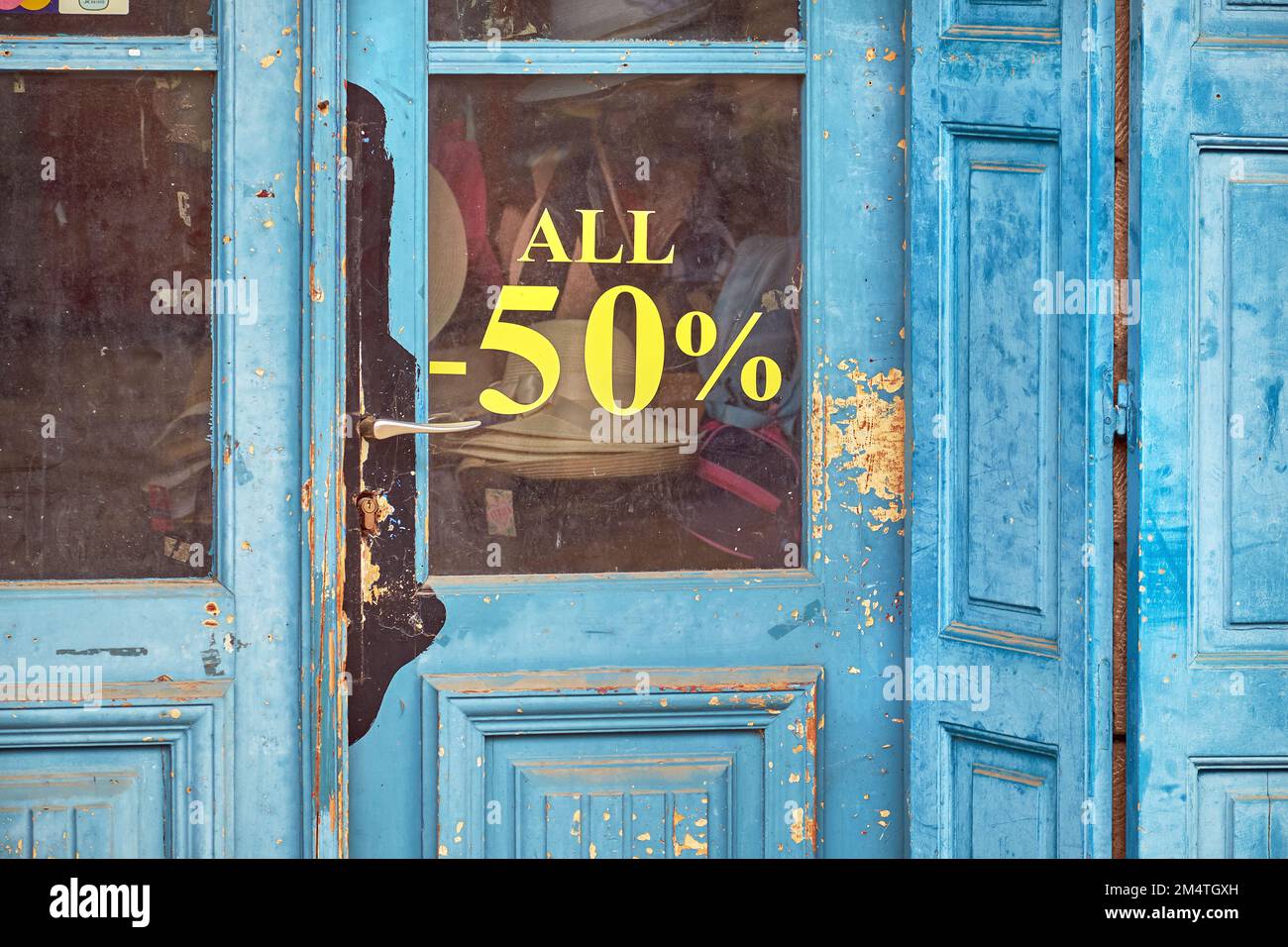 Bankruptcy, Clearance Sale, Insolvent, Closed Shop, Greece Stock Photo
