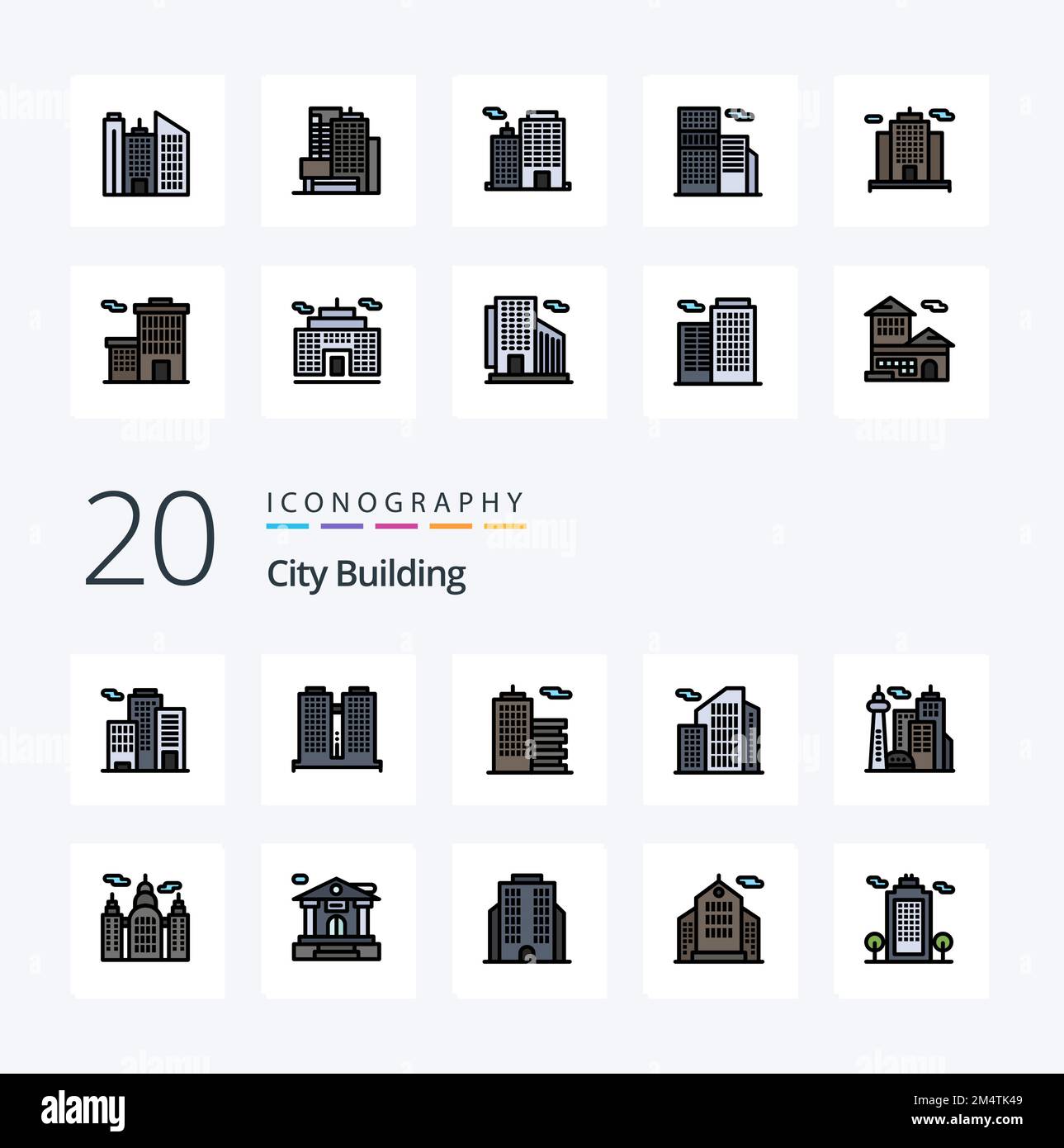 20 City Building Line Filled Color icon Pack like real building