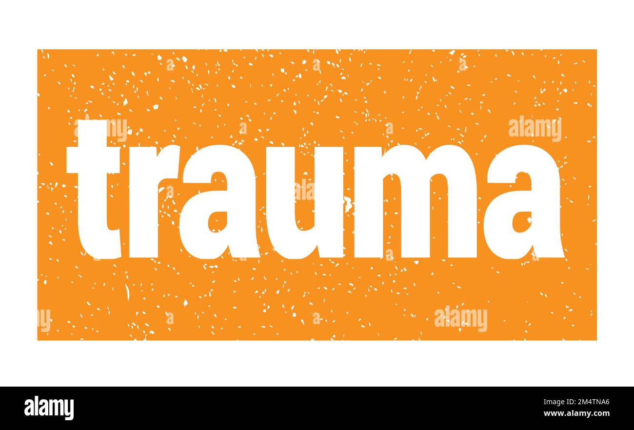 trauma text written on orange grungy stamp sign. Stock Photo