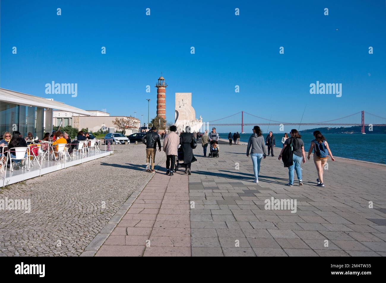 People walking in tagus riverside in the background the padrao dos
