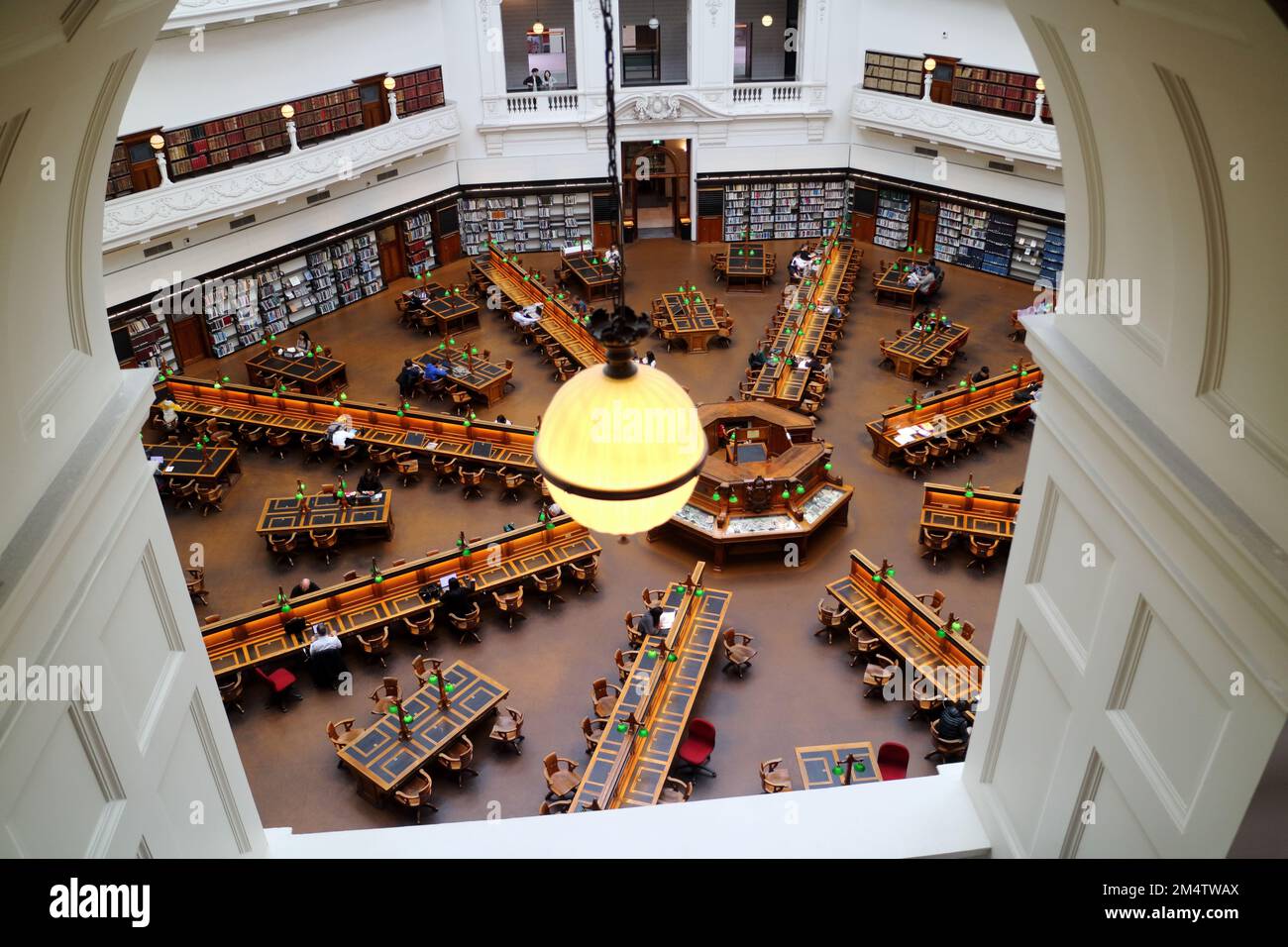 Top down view of the reading room at the State Library Victoria in Melbourne, Australia Stock