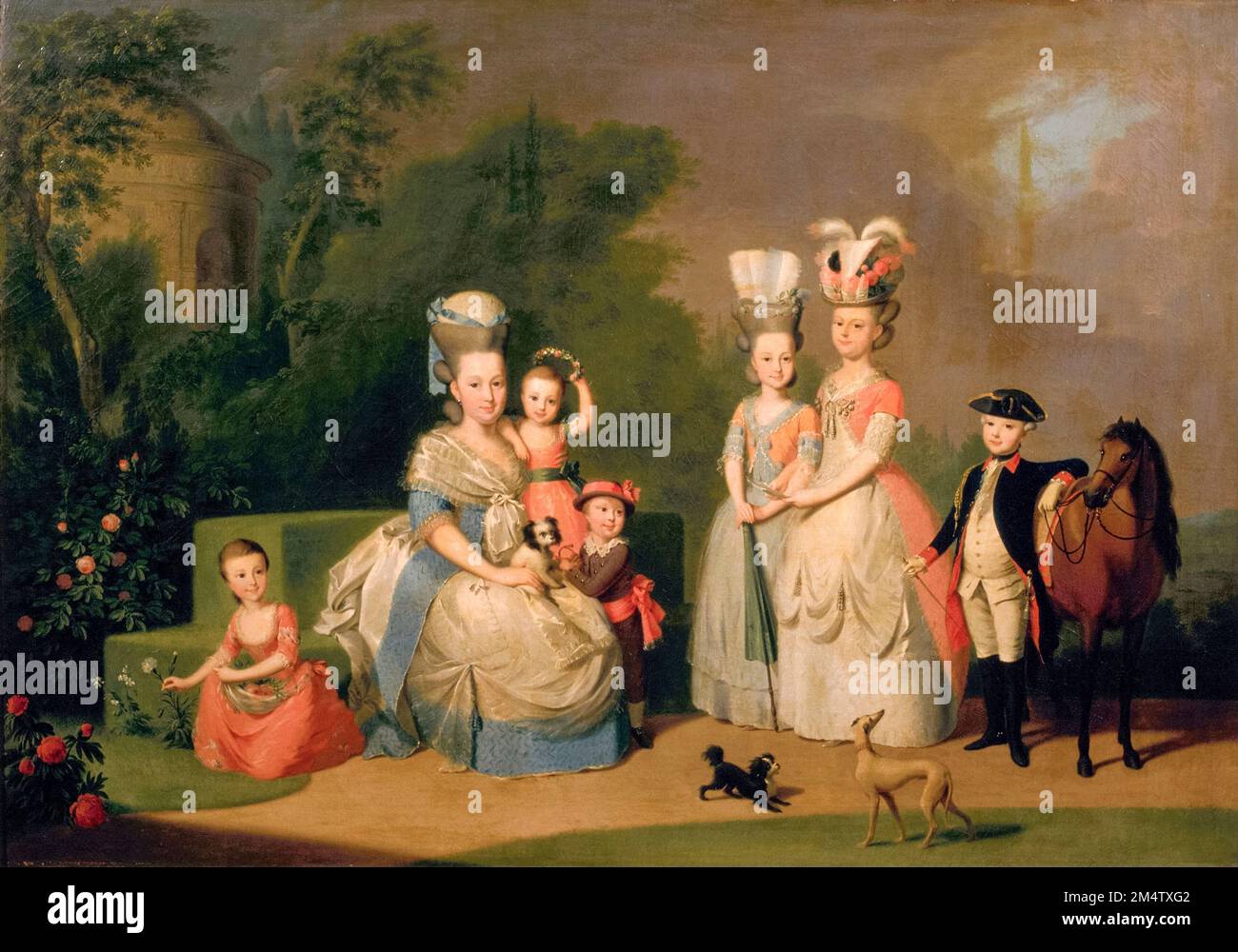 Princess Carolina Wilhelmina of Orange-Nassau (1743-1787) and her Children, portrait painting in oil on canvas by Anton Wilhelm Tischbein, circa 1778 Stock Photo