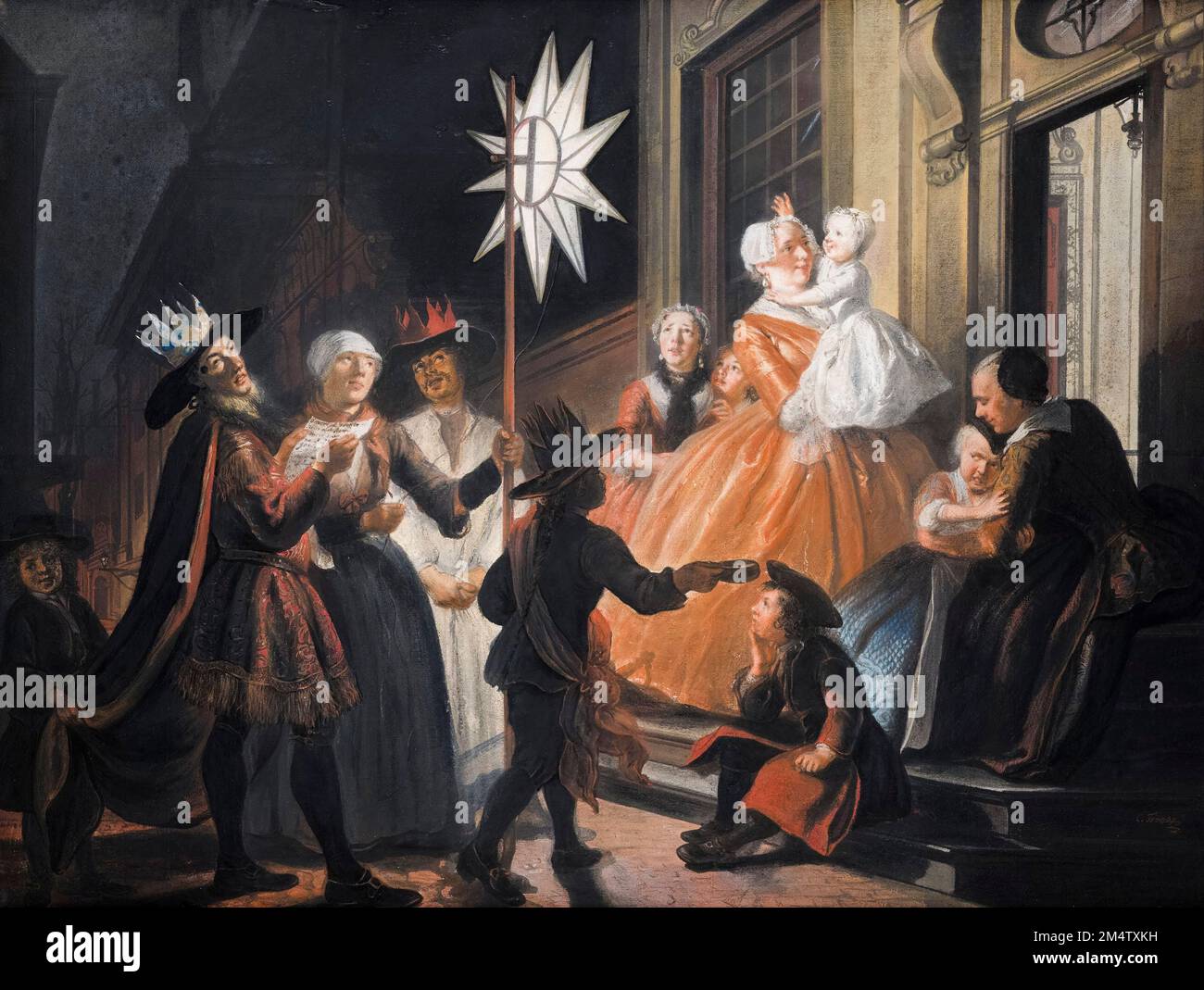 Cornelis Troost, Singing Round the Star on Twelfth Night, painting in pastel and gouache on paper, circa 1740 Stock Photo