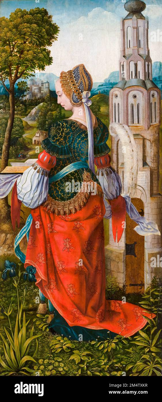St Barbara, painting in oil on panel by Master of Frankfurt, 1510-1520 Stock Photo