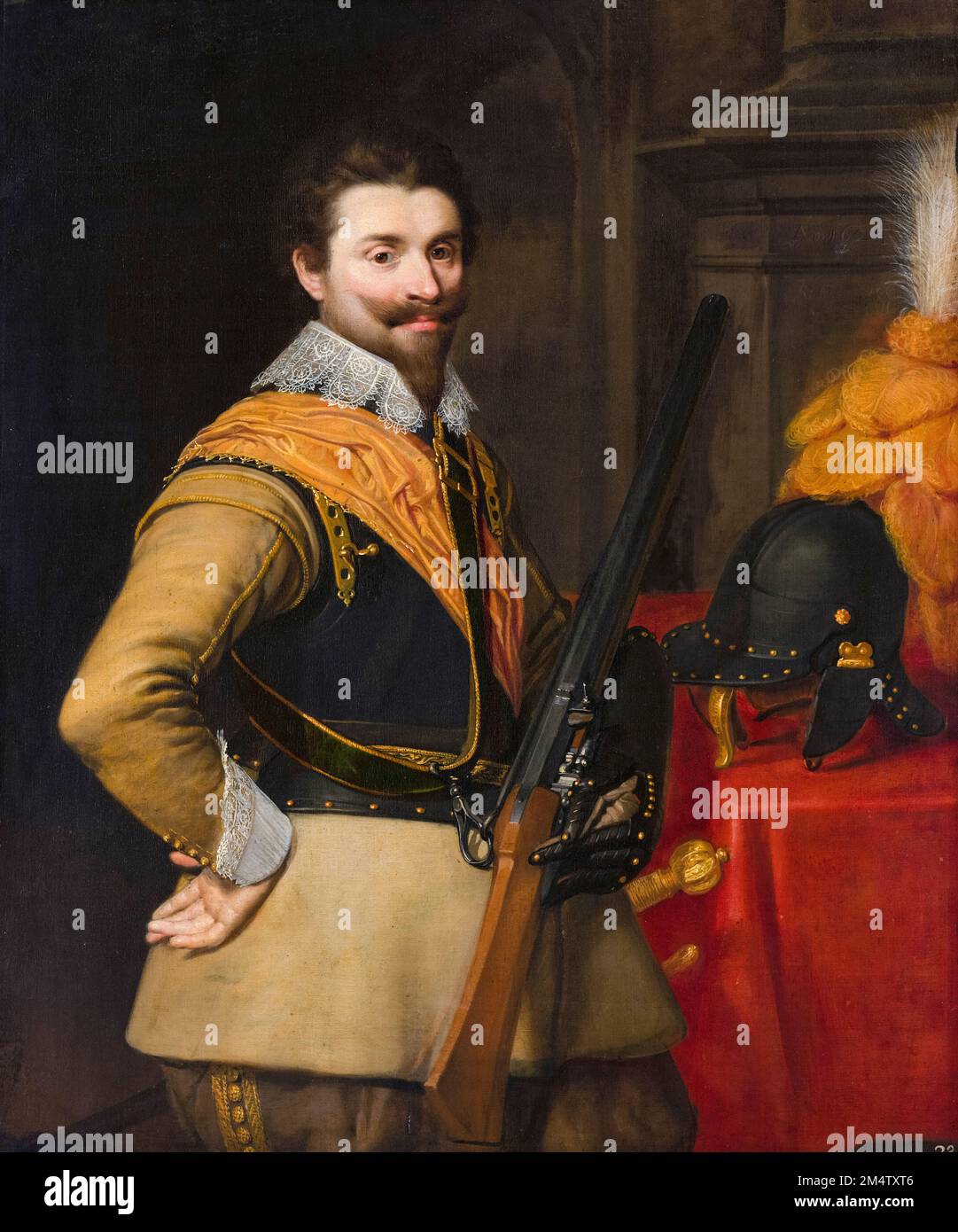 Jan van Ravesteyn, Portrait of an Officer, painting in oil on canvas, 1624 Stock Photo