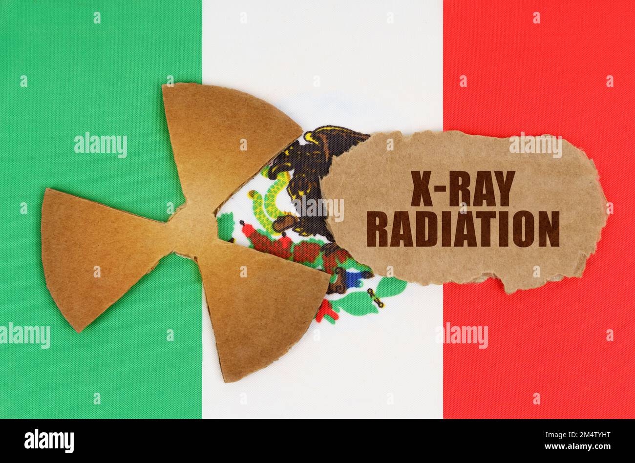 The concept of industry and radiation. On the flag of Mexico, the