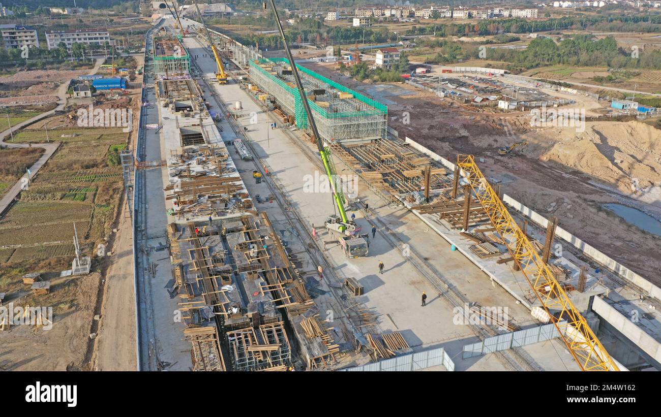 Aerial photo shows the construction site of Xianju Elevated Station of