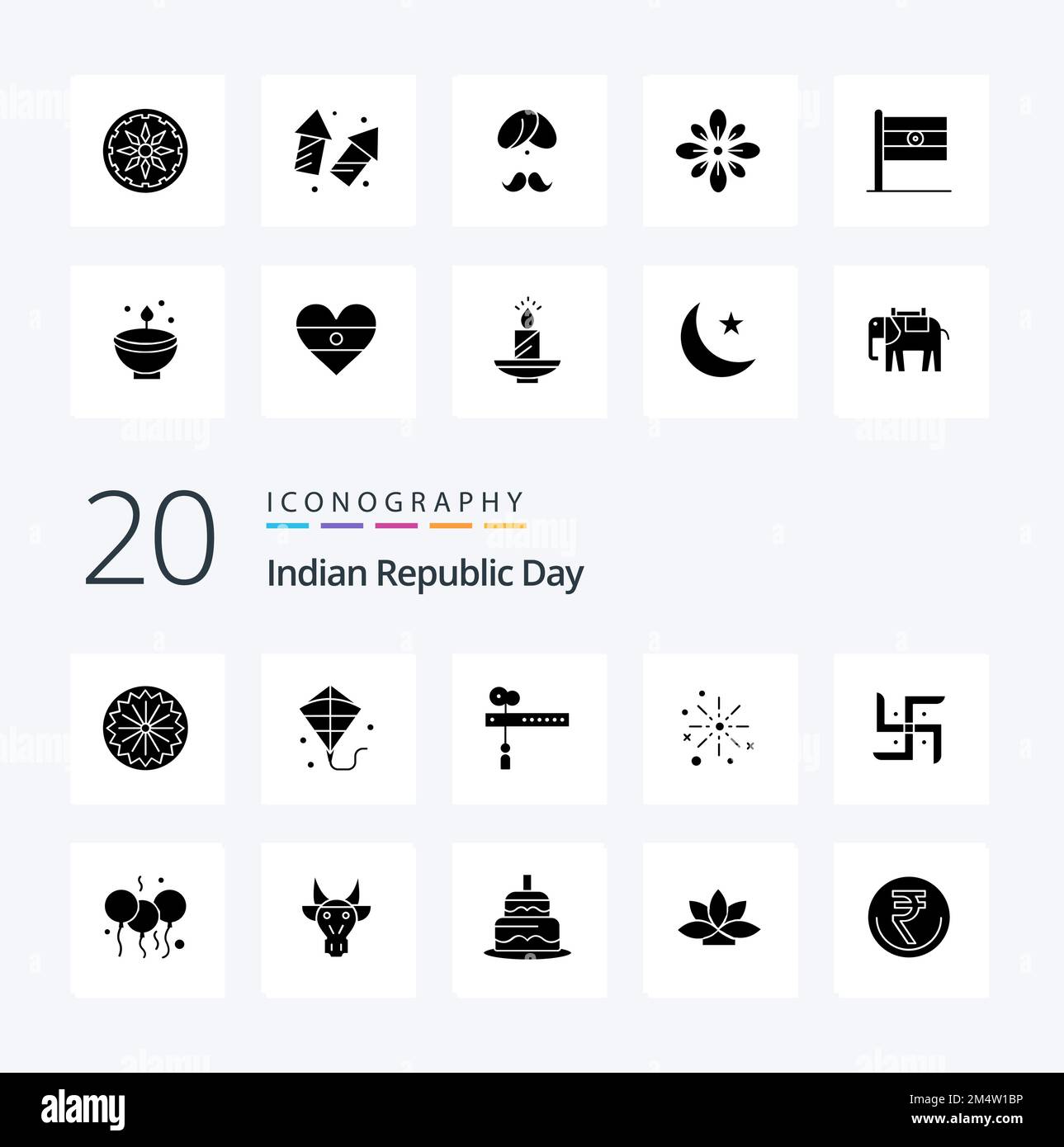 20 Indian Republic Day Solid Glyph icon Pack like fireworks diwali cut