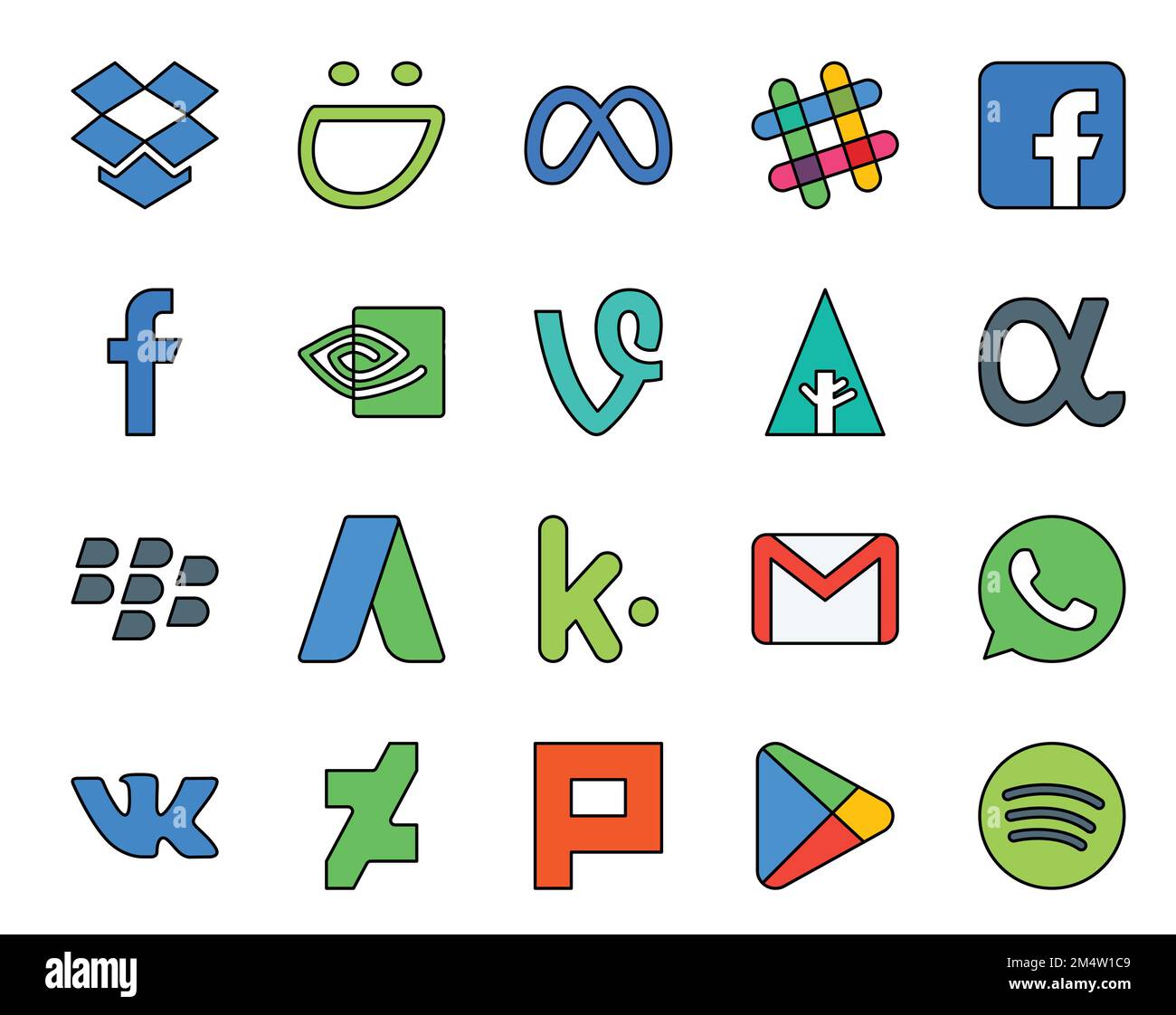20 Social Media Icon Pack Including whatsapp. email. vine. gmail. adwords Stock Vector