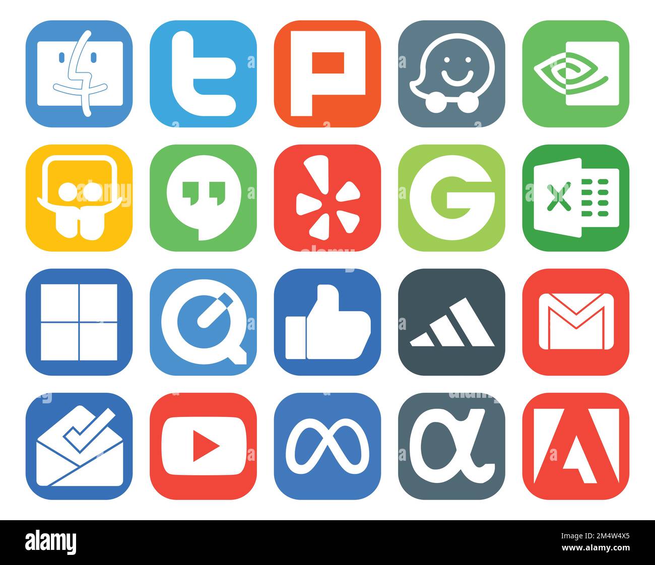 20 Social Media Icon Pack Including mail. gmail. yelp. adidas. quicktime Stock Vector