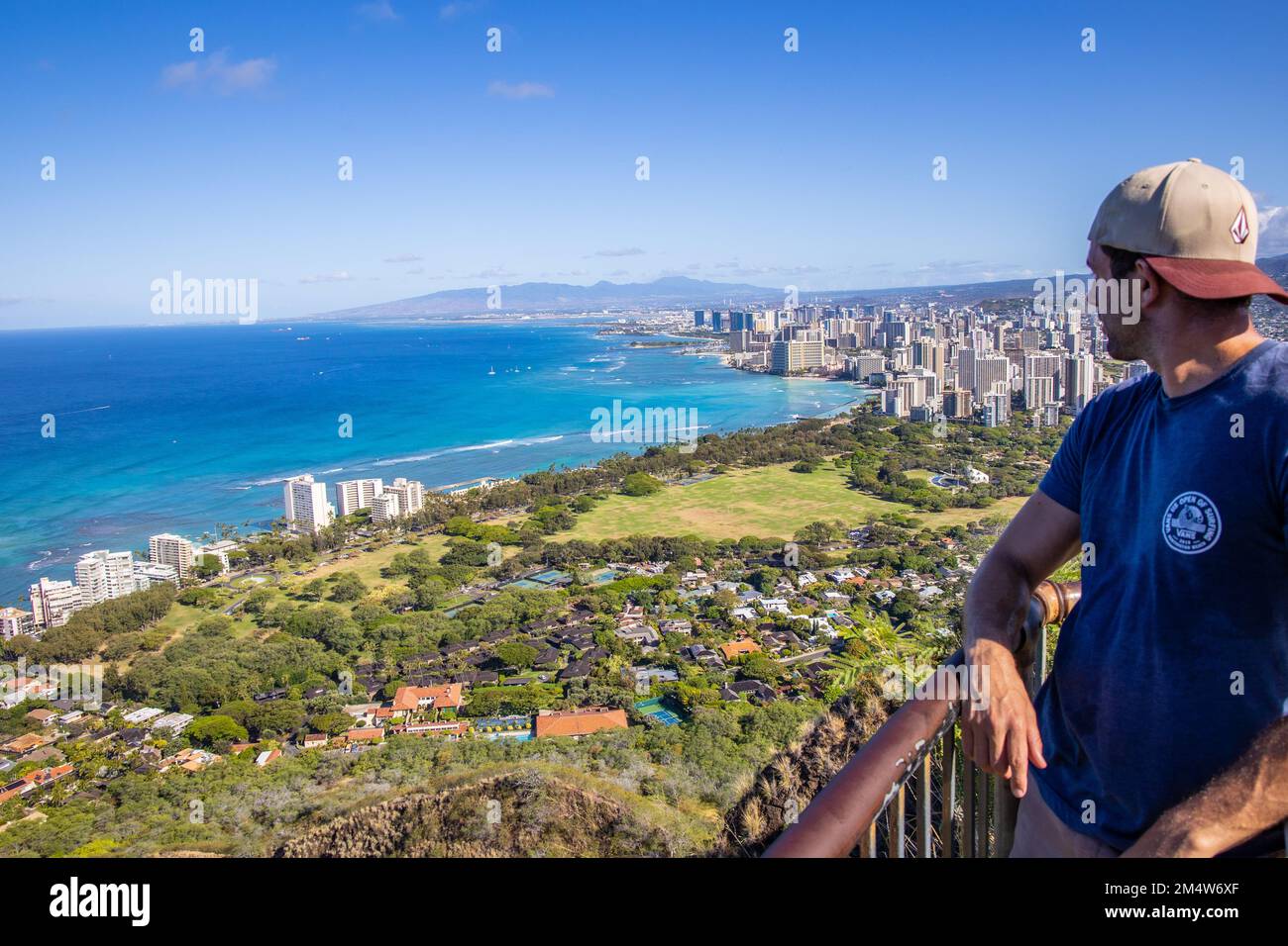 Portrait of a young Caucasian woman Enjoying hervacation on O'ahu ...