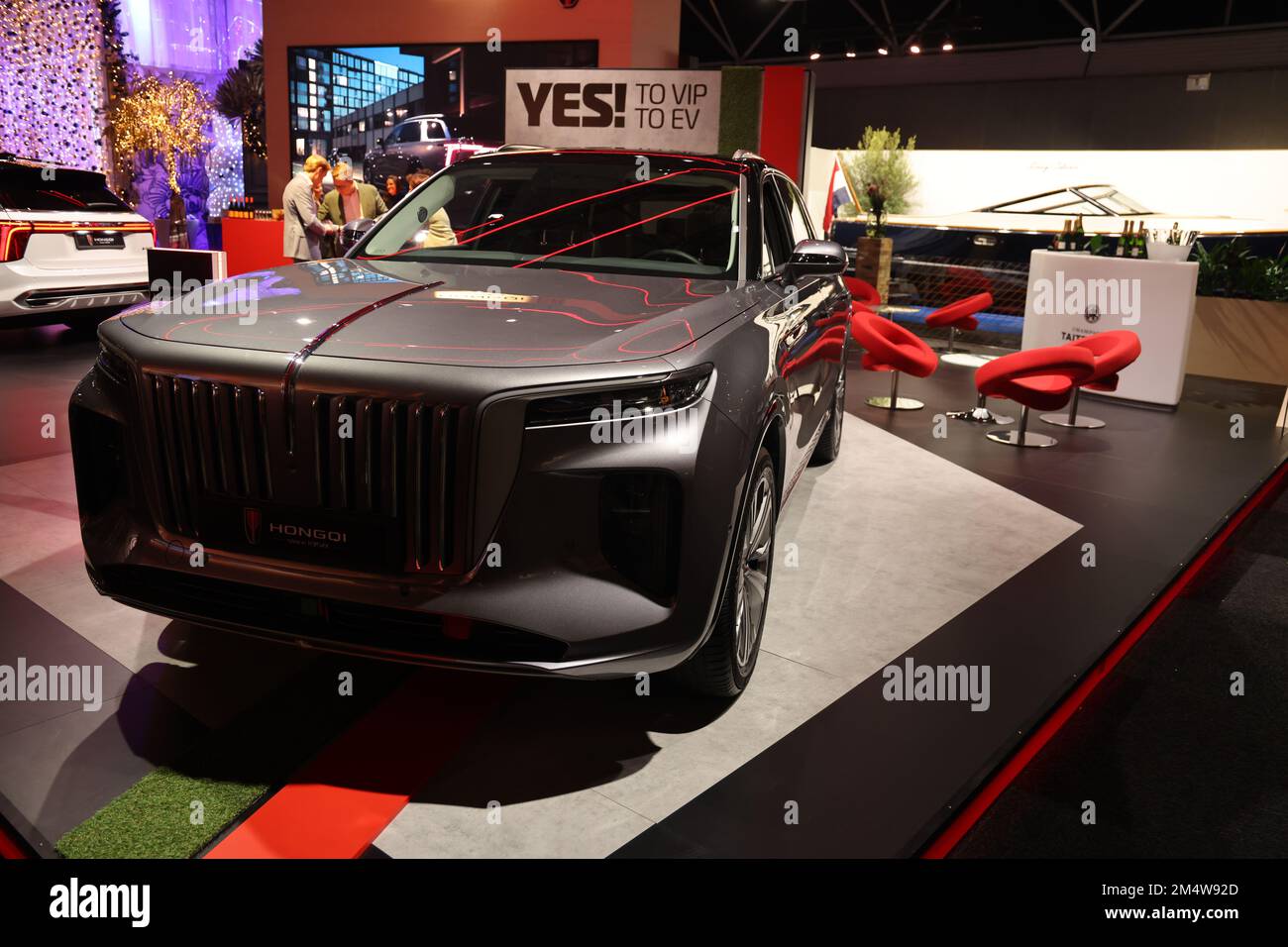 Launch of the first electric SUV from China in the Netherlands: a Hongqi E-HS9 exhibited at the Masters Expo Stock Photo