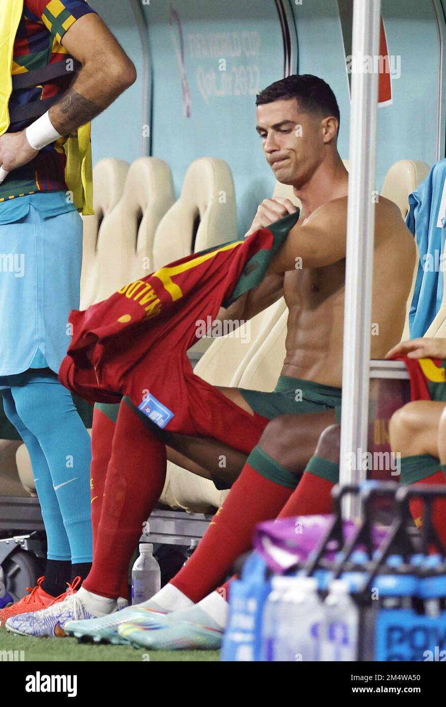Portugal's Cristiano Ronaldo on the bench during the FIFA World Cup Round  of Sixteen match at the Lusail Stadium in Lusail, Qatar. Picture date:  Tuesday December 6, 2022 Stock Photo - Alamy
