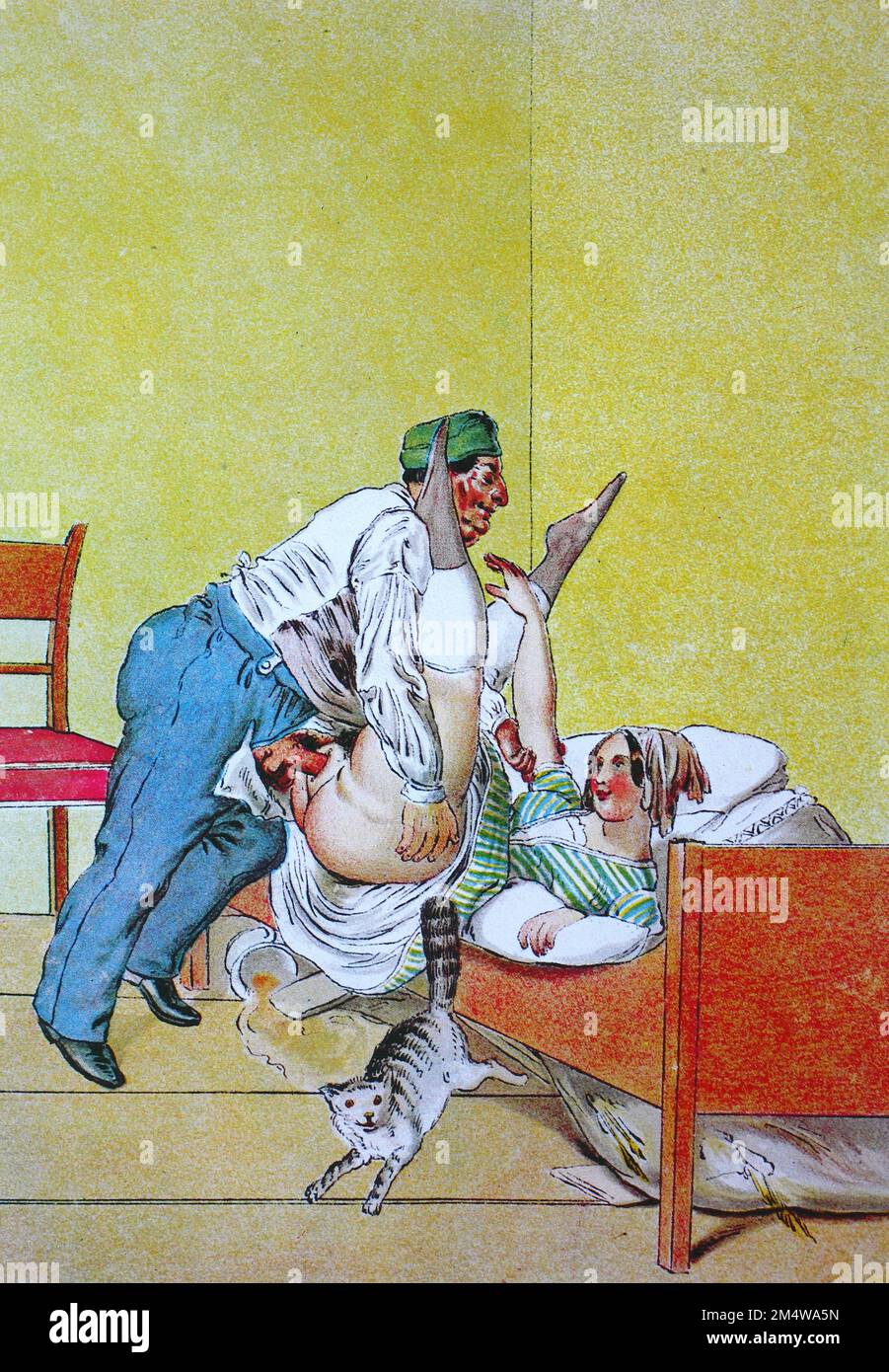 Erotische Szene aus der viktorianischen Zeit, Mann und Frau beim Sex im  Bett, nach einem Bild von Peter Fendi (1796-1842) aus der Reihe Genießet  die Liebe, Historisch, digital restaurierte Reproduktion einer Vorlage