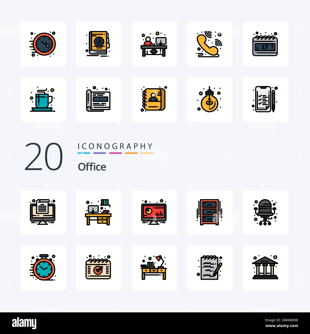 20 Office Line Filled Color icon Pack like office wardrobe computer