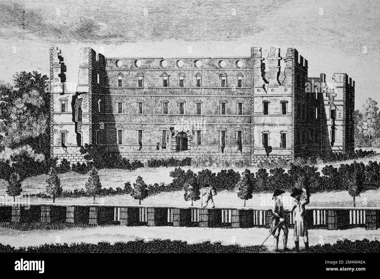 Historische Ansicht von Schloß Scharfeneck, bei Baiersdorf, um 1800, Bayern, Deutschland, Historisch, digital restaurierte Reproduktion von einer Vorlage aus dem 19. Jahrhundert  /  Historical view of Scharfeneck Castle, near Baiersdorf, around 1800, Bavaria, Germany, Historic, digitally restored reproduction from a 19th century original Stock Photo