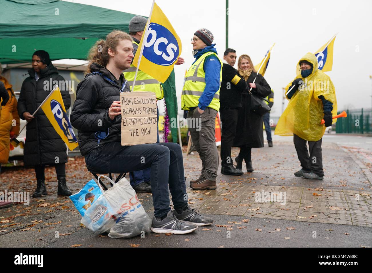 Members of the Public and Commercial Services (PCS) union on the picket