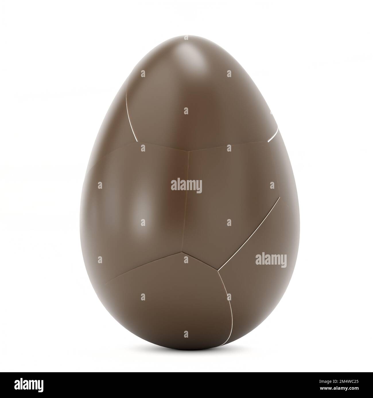 Chocolate egg with cracks. Chocolate egg with a surprise inside on a white background. 3d rendering Stock Photo