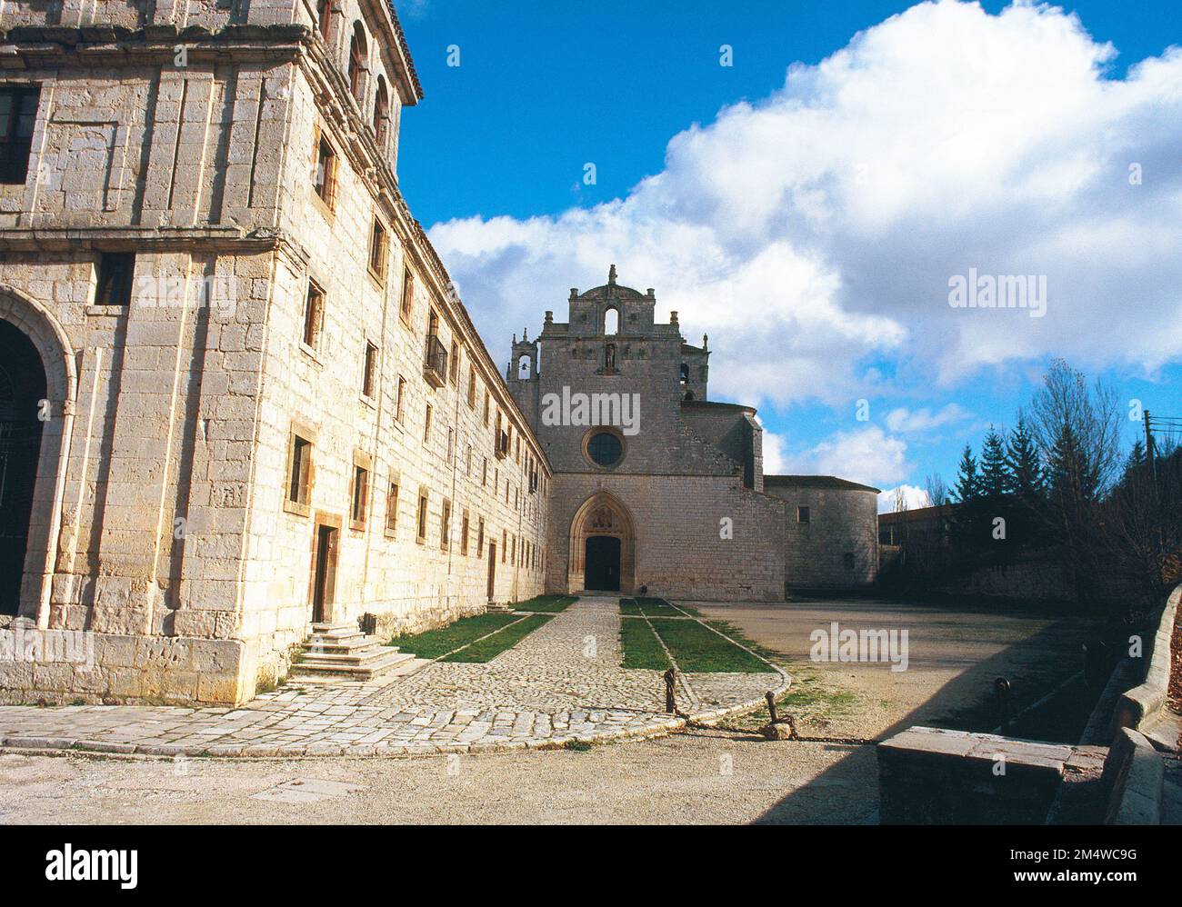 Facade of the monastery. San Pedro de Cardeña, Burgos province, Castilla Leon, Spain. Stock Photo