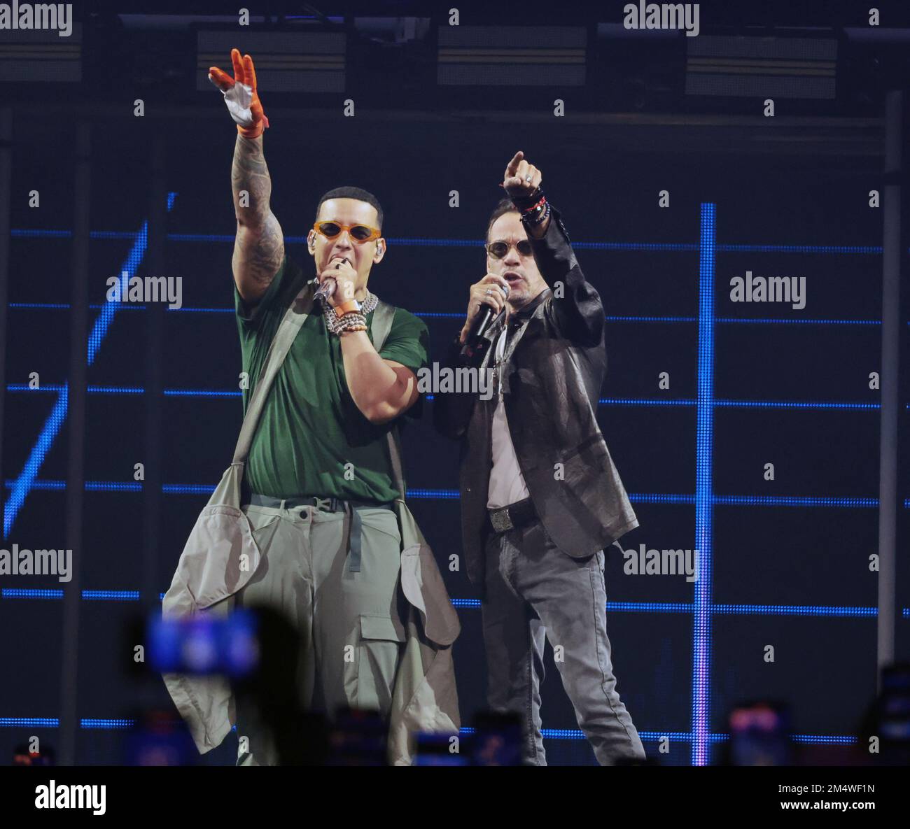 Daddy Yankee celebrates winning the urban genre artist of the year award at  the Premio Lo Nuestro award show, at the American Airlines Arena in Miami,  Florida on February 23, 2006 Stock