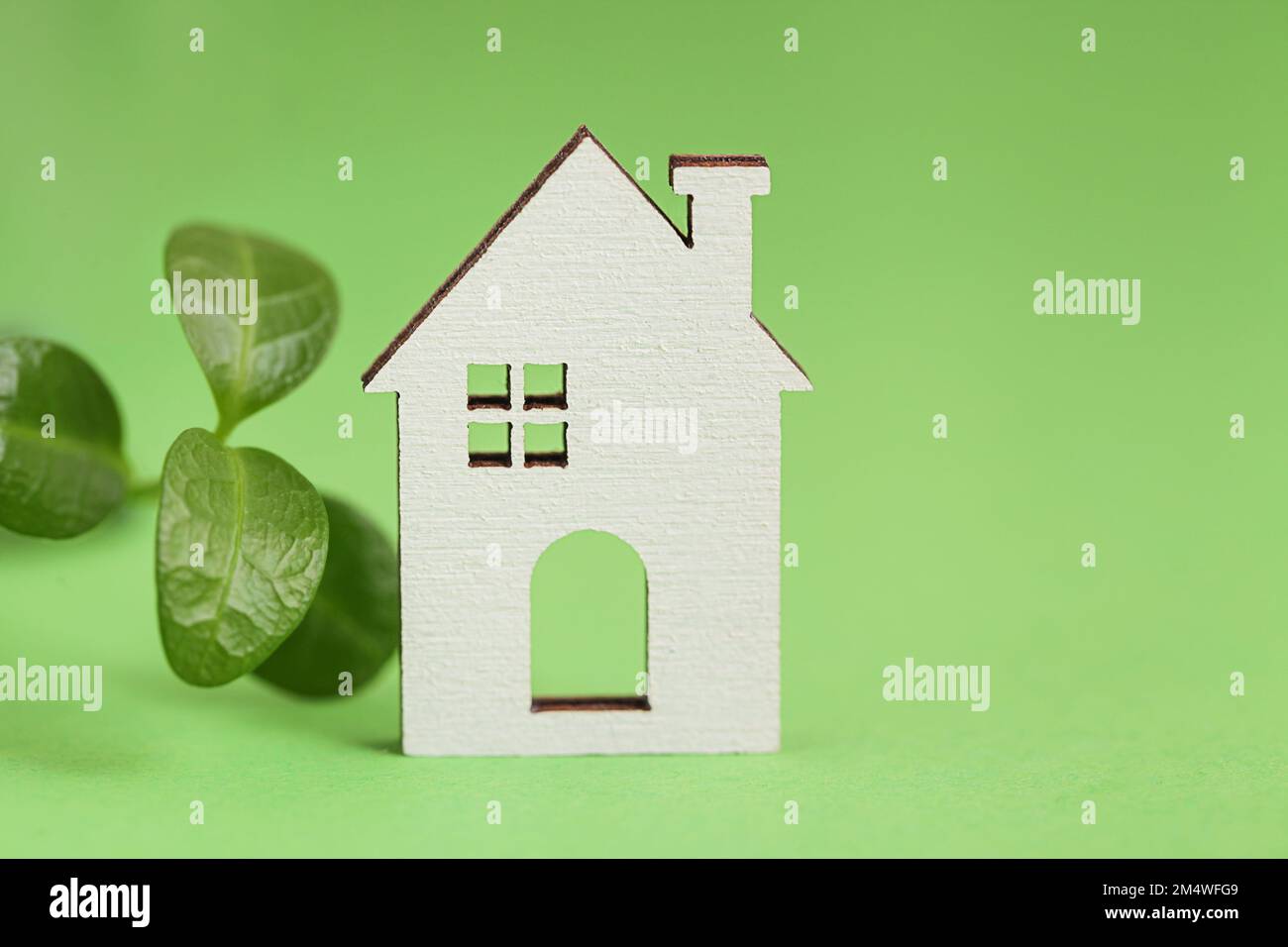 Responsible Lending. Sustainability White Home, Green Leaf on green
