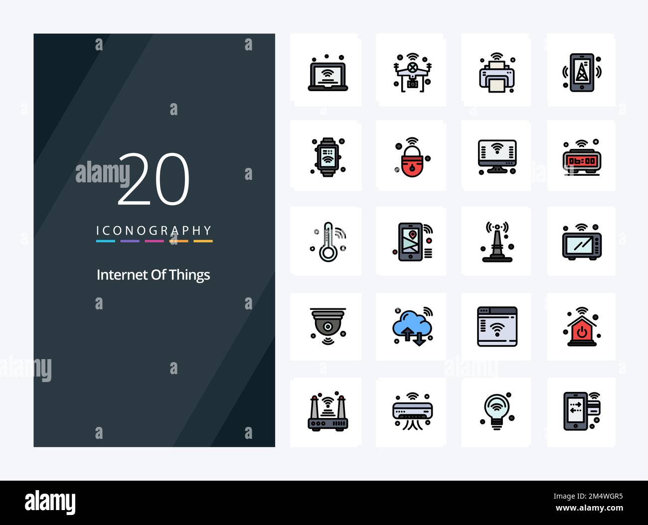 20 Internet Of Things line Filled icon for presentation Stock Vector ...
