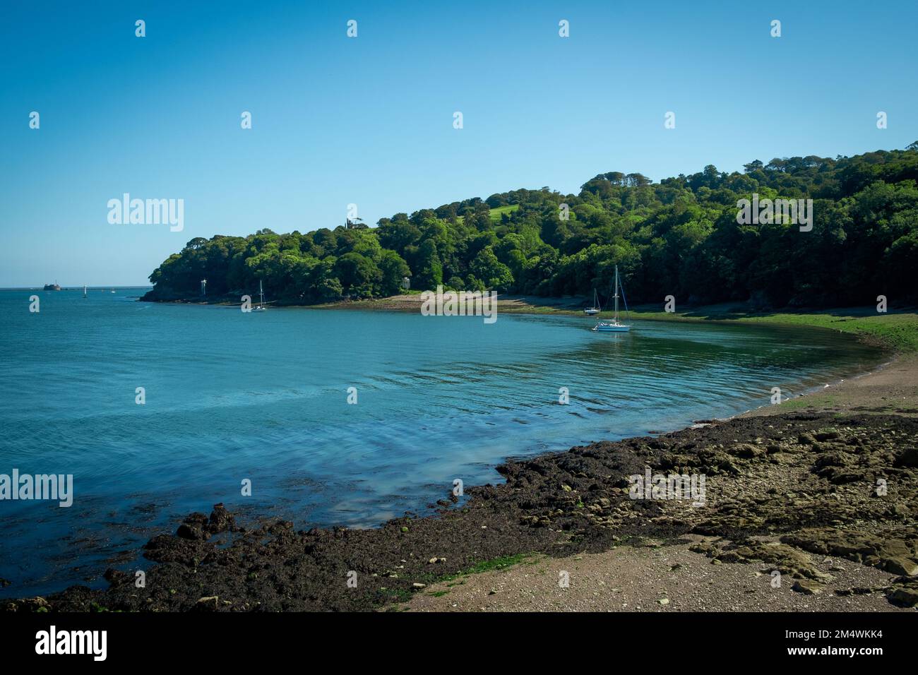 15th July 2021 Mount Edgcumbe, UK An idyllic mooring in a bay near
