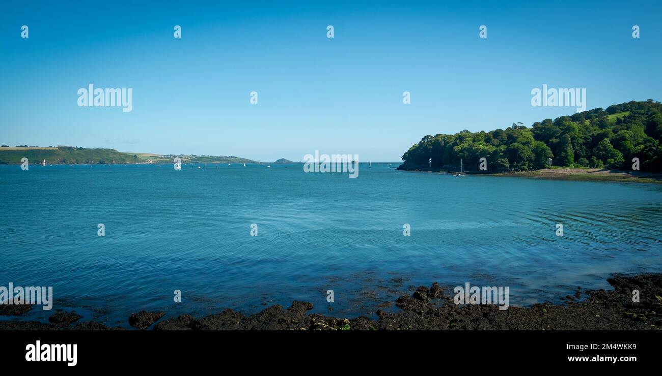 15th-july-2021-mount-edgcumbe-uk-view-across-the-busy-water-towards