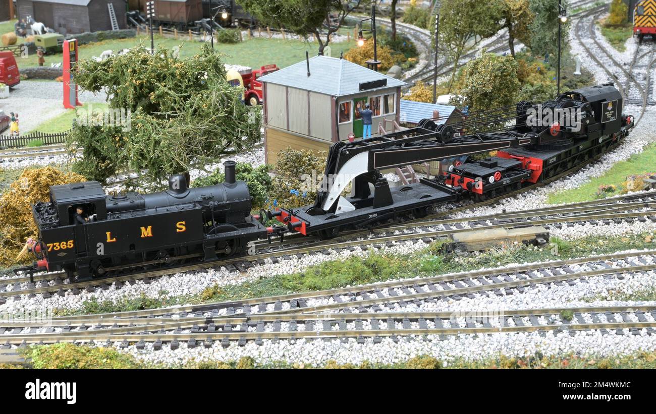 A model of Ransomes and Rapier crane being pushed by a Jinty steam ...