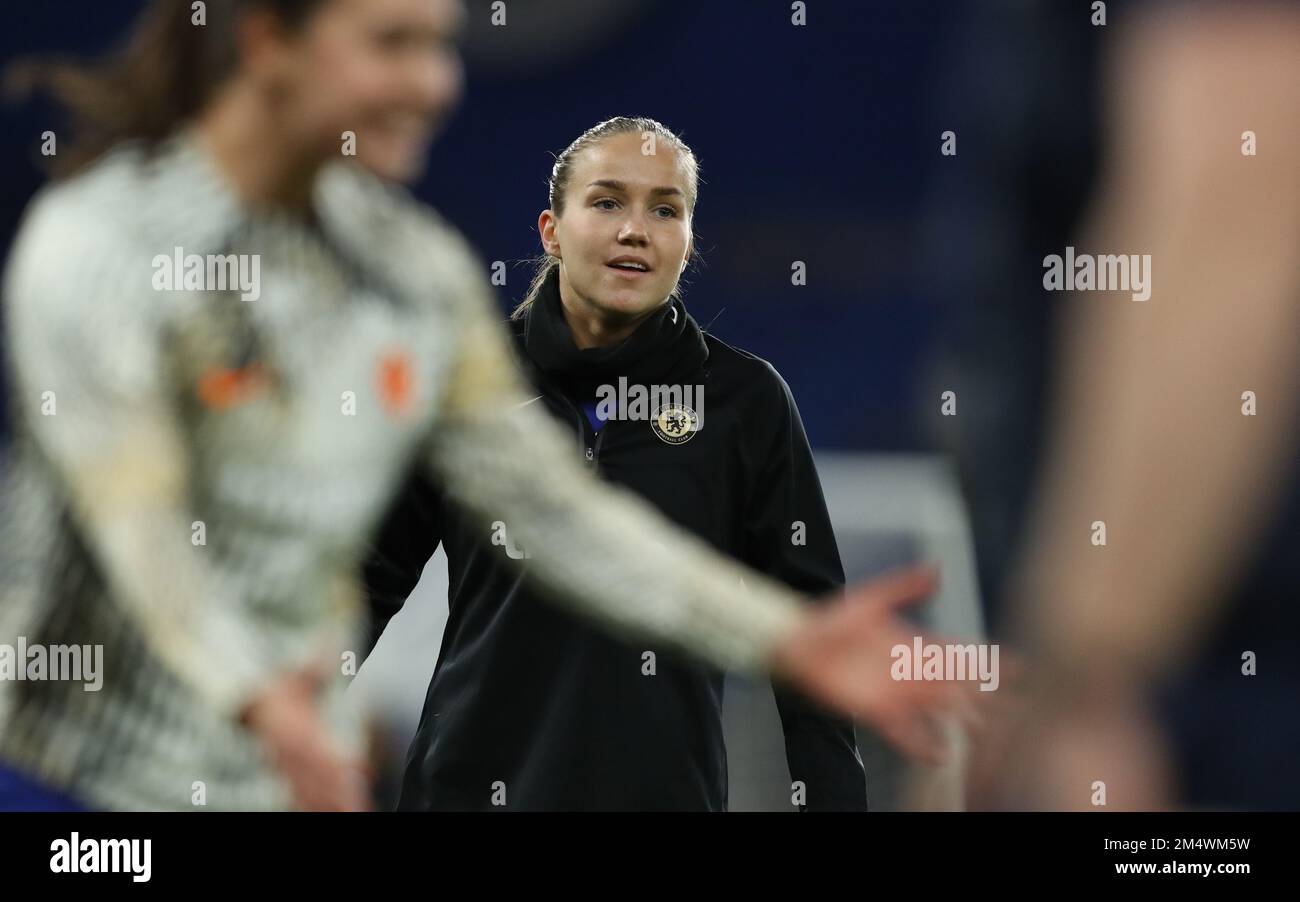 London, England, 22nd December 2022. Guro Reiten of Chelsea warms up ...