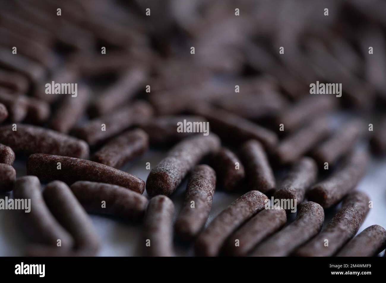 Black chocolate sprinkles (in Dutch: hagelslag or chocolade-hagelslag) are commonly used as a sandwich topping in the Netherlands Stock Photo