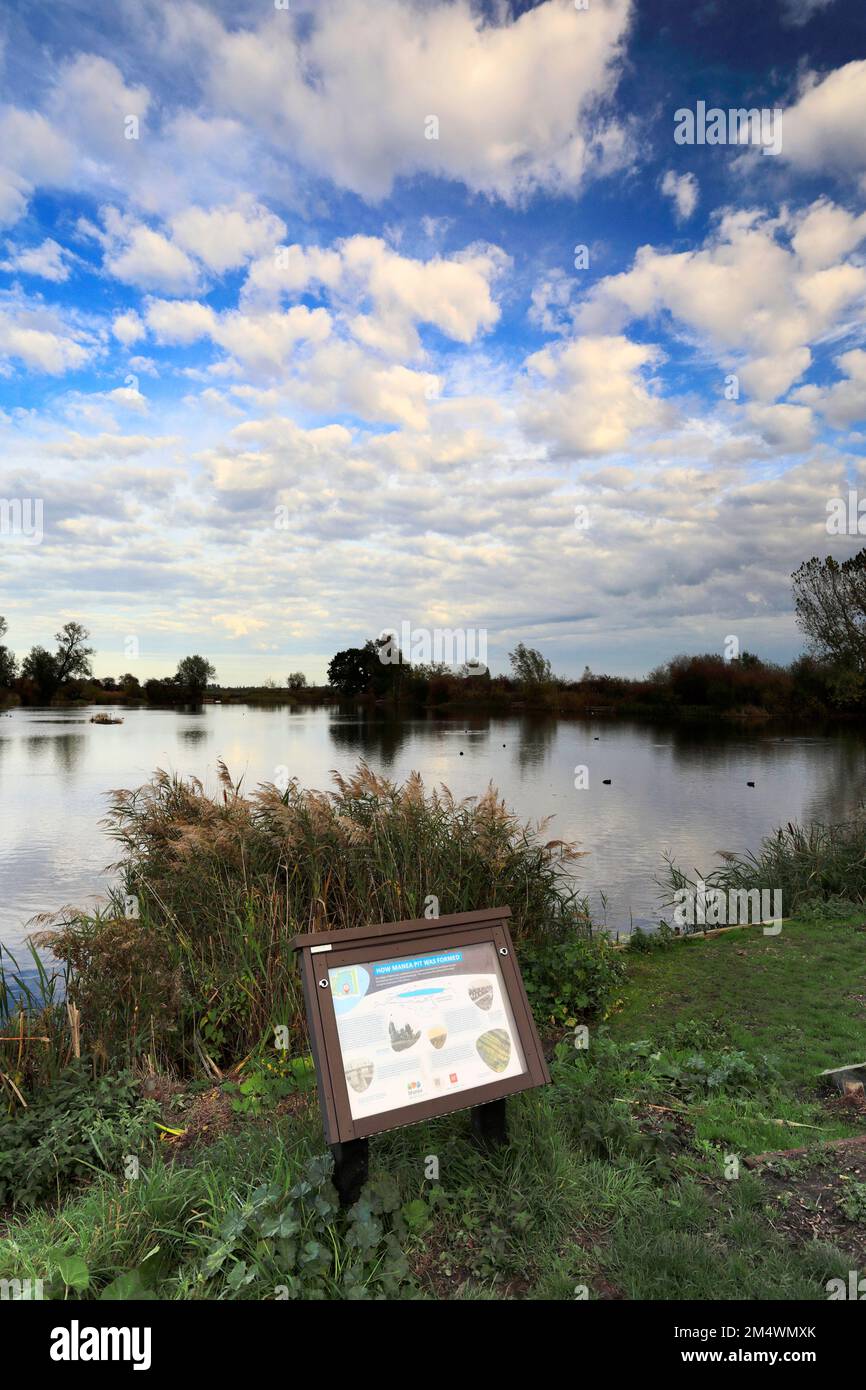 Autumn view over Manea pit wildlife site, Manea town, Cambridgeshire, England, UK Stock Photo