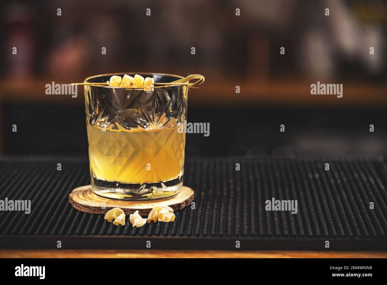 Whisky lemon fizz cocktail. Long drink with lemon juice, whiskey and