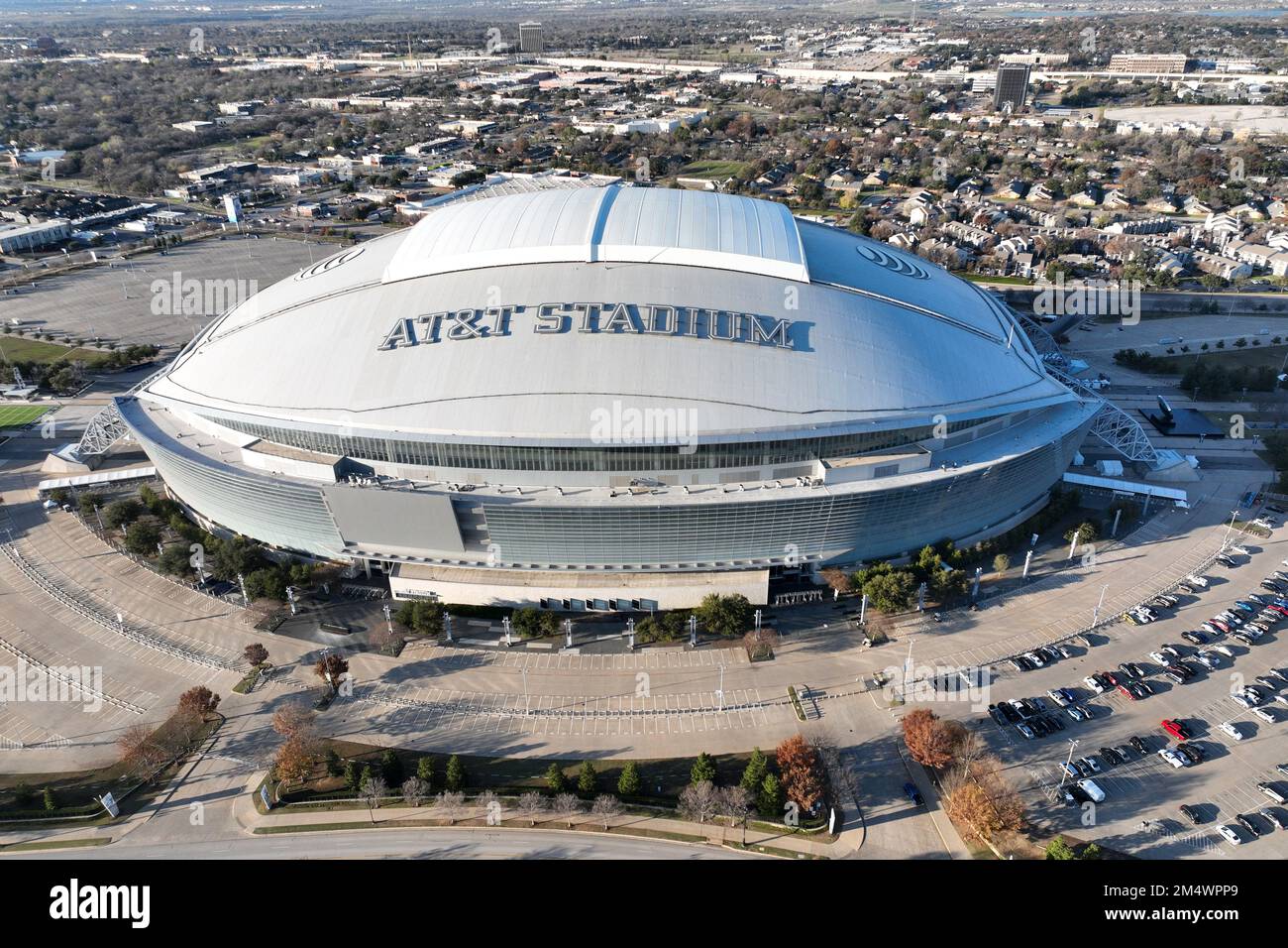 A general overall aerial view of AT&T Stadium, Tuesday, Dec. 20, 2022 ...
