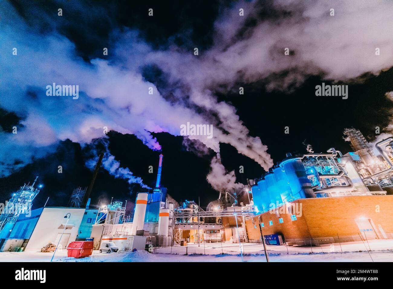 Night photograph of the largest paper production industry in Scandinavia Stock Photo